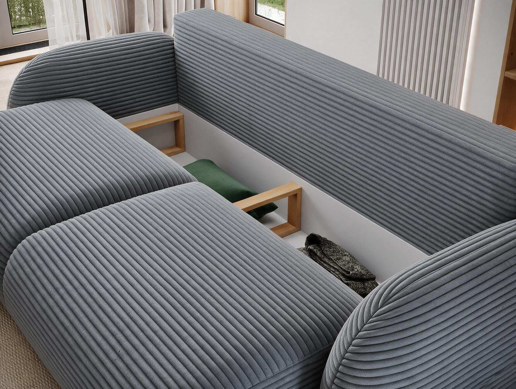 Canapé convertible design CADET avec coffre de rangement - Velours côtelé épais gris bleu - vue 9