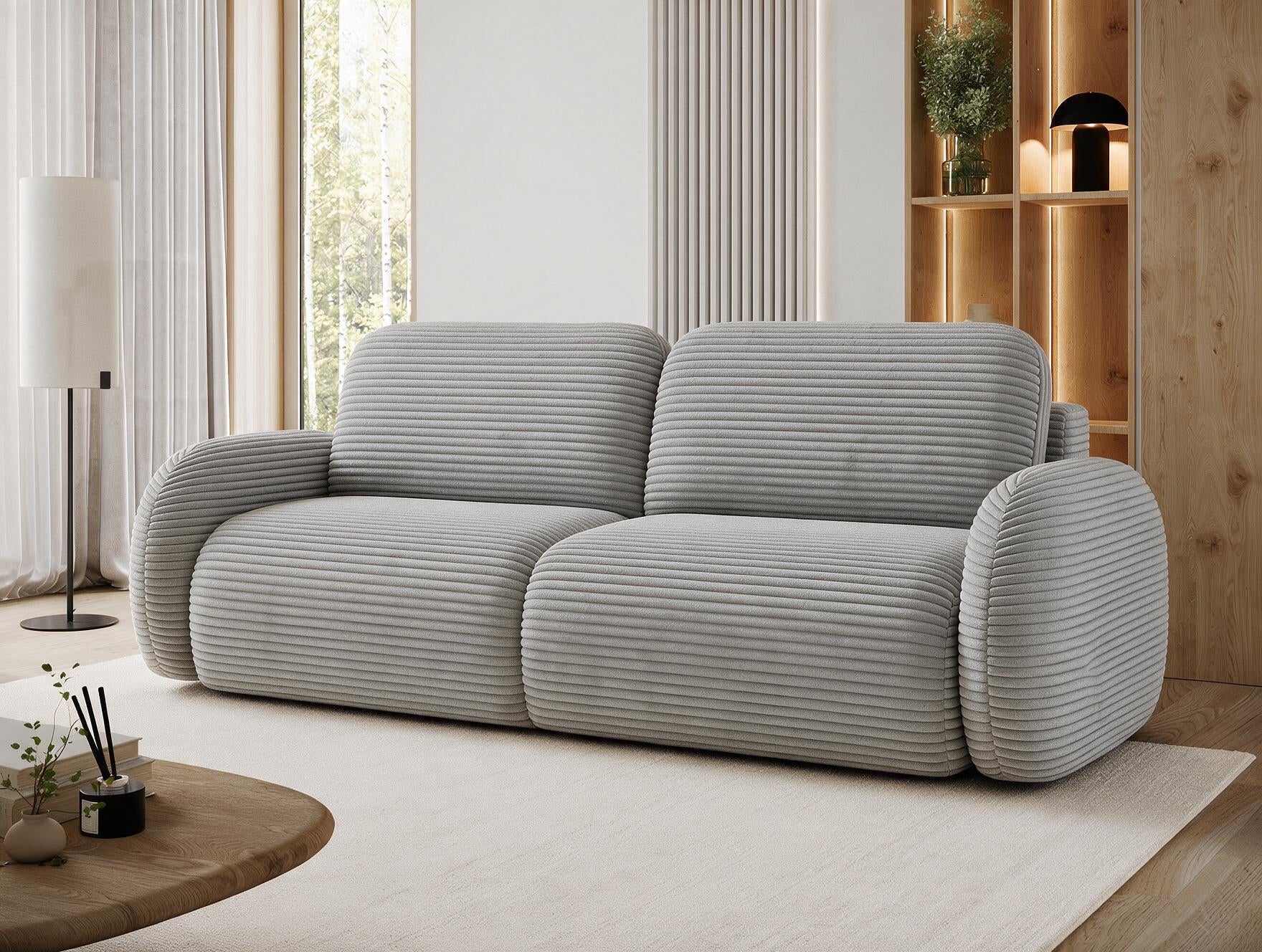 Canapé convertible design CADET avec coffre de rangement - Velours côtelé épais gris clair - vue 4