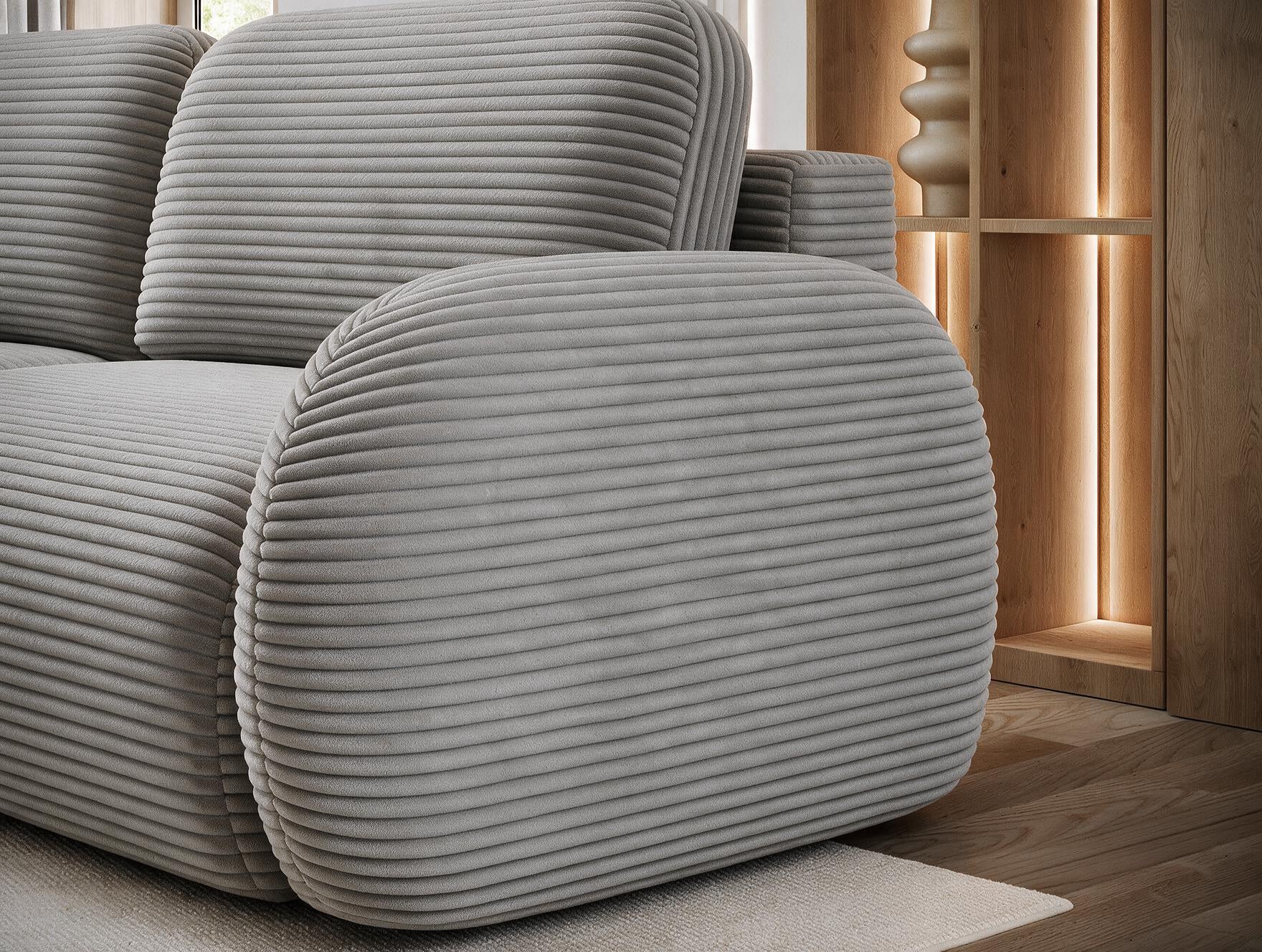 Canapé convertible design CADET avec coffre de rangement - Velours côtelé épais gris clair - vue 6
