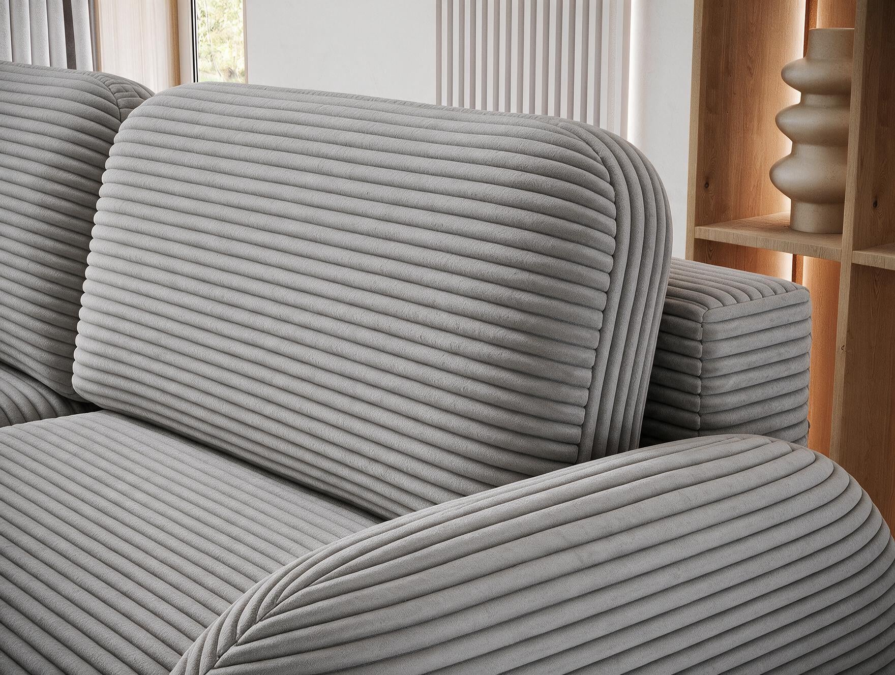 Canapé convertible design CADET avec coffre de rangement - Velours côtelé épais gris clair - vue 8