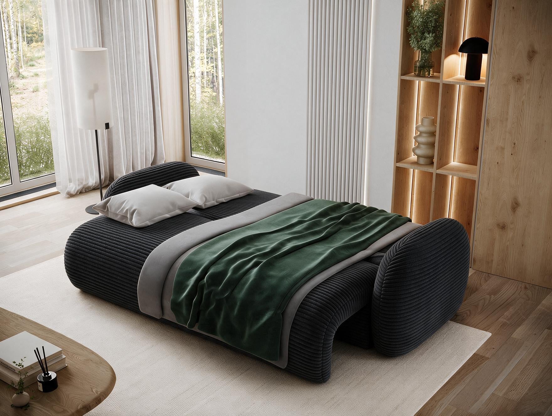 Canapé convertible design CADET avec coffre de rangement - Velours côtelé épais noir - vue 2