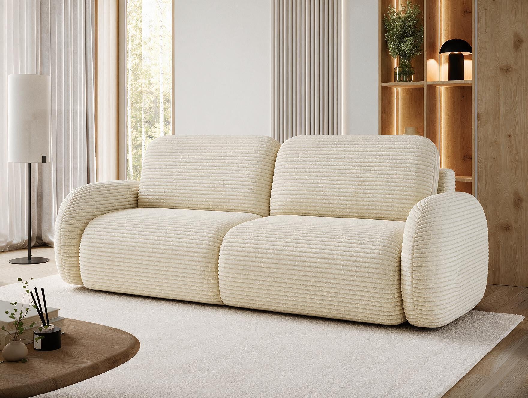 Canapé convertible design CADET avec coffre de rangement - Velours côtelé épais sable - vue 4