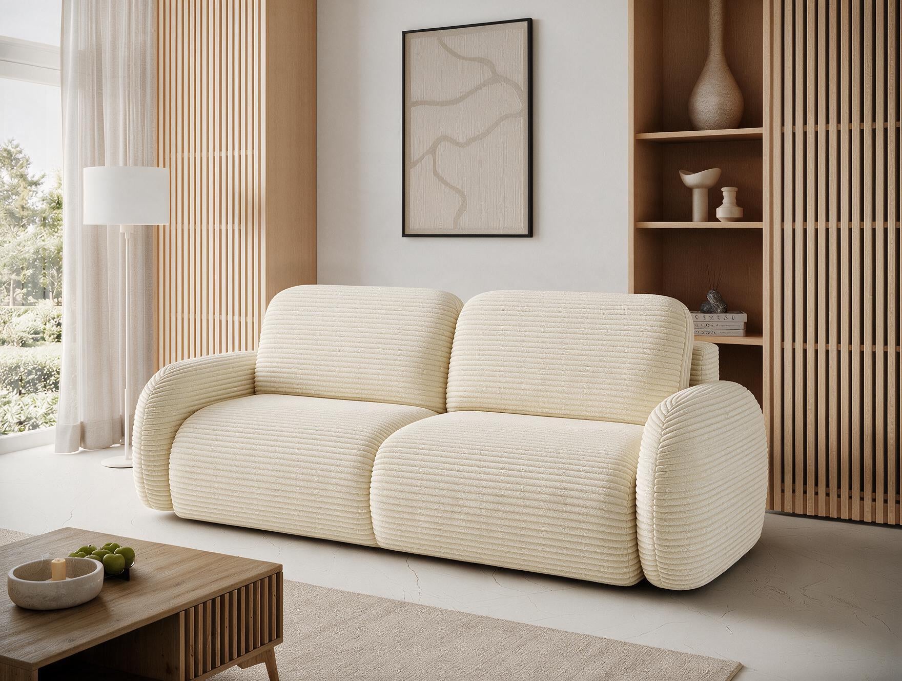 Canapé convertible design CADET avec coffre de rangement - Velours côtelé épais sable - vue 5