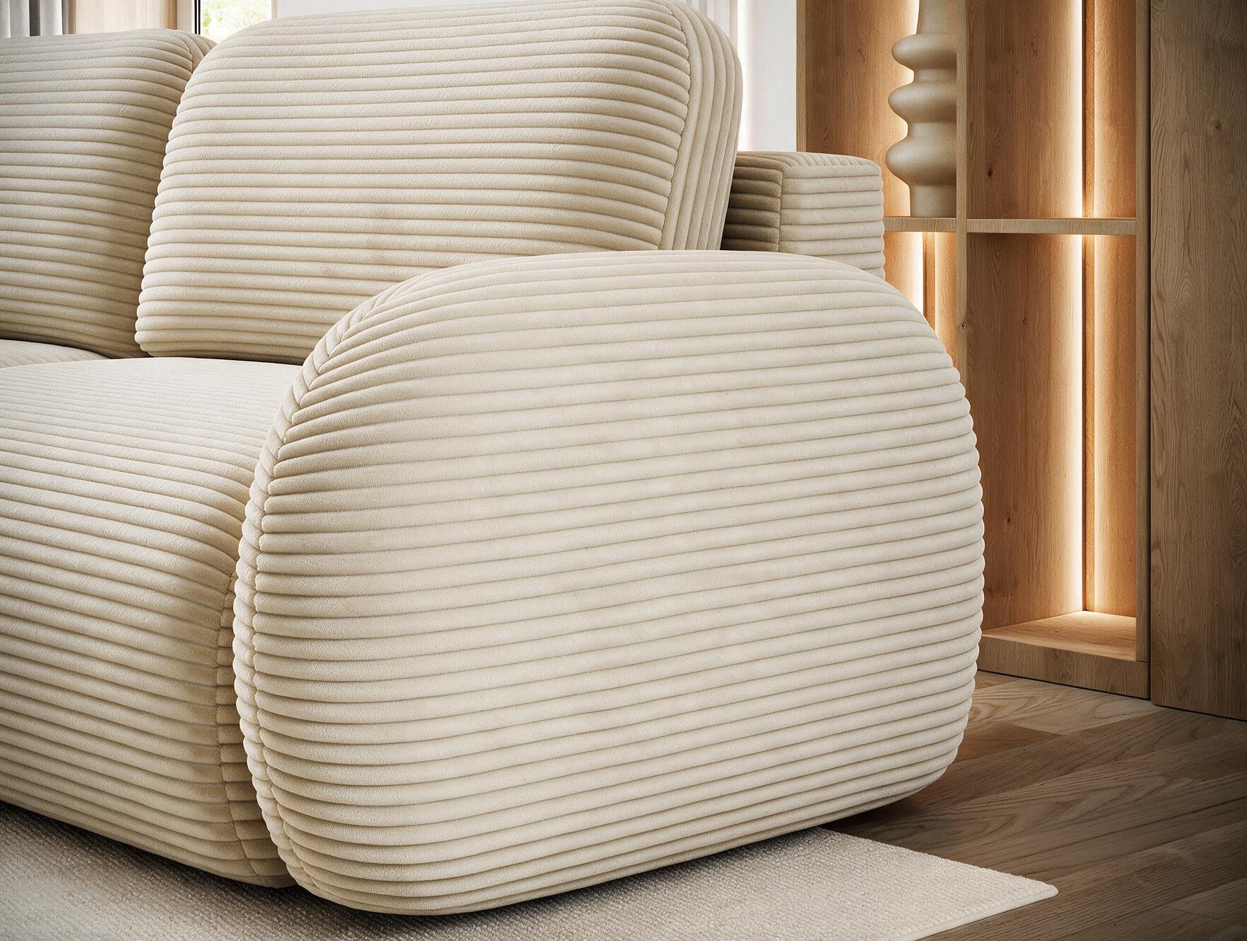 Canapé convertible design CADET avec coffre de rangement - Velours côtelé épais sable - vue 6