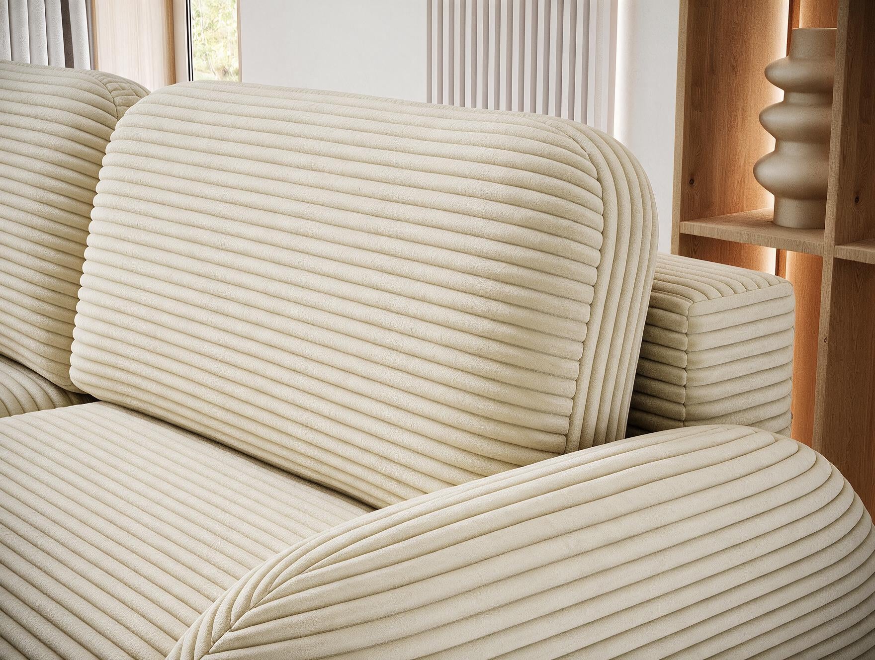 Canapé convertible design CADET avec coffre de rangement - Velours côtelé épais sable - vue 8