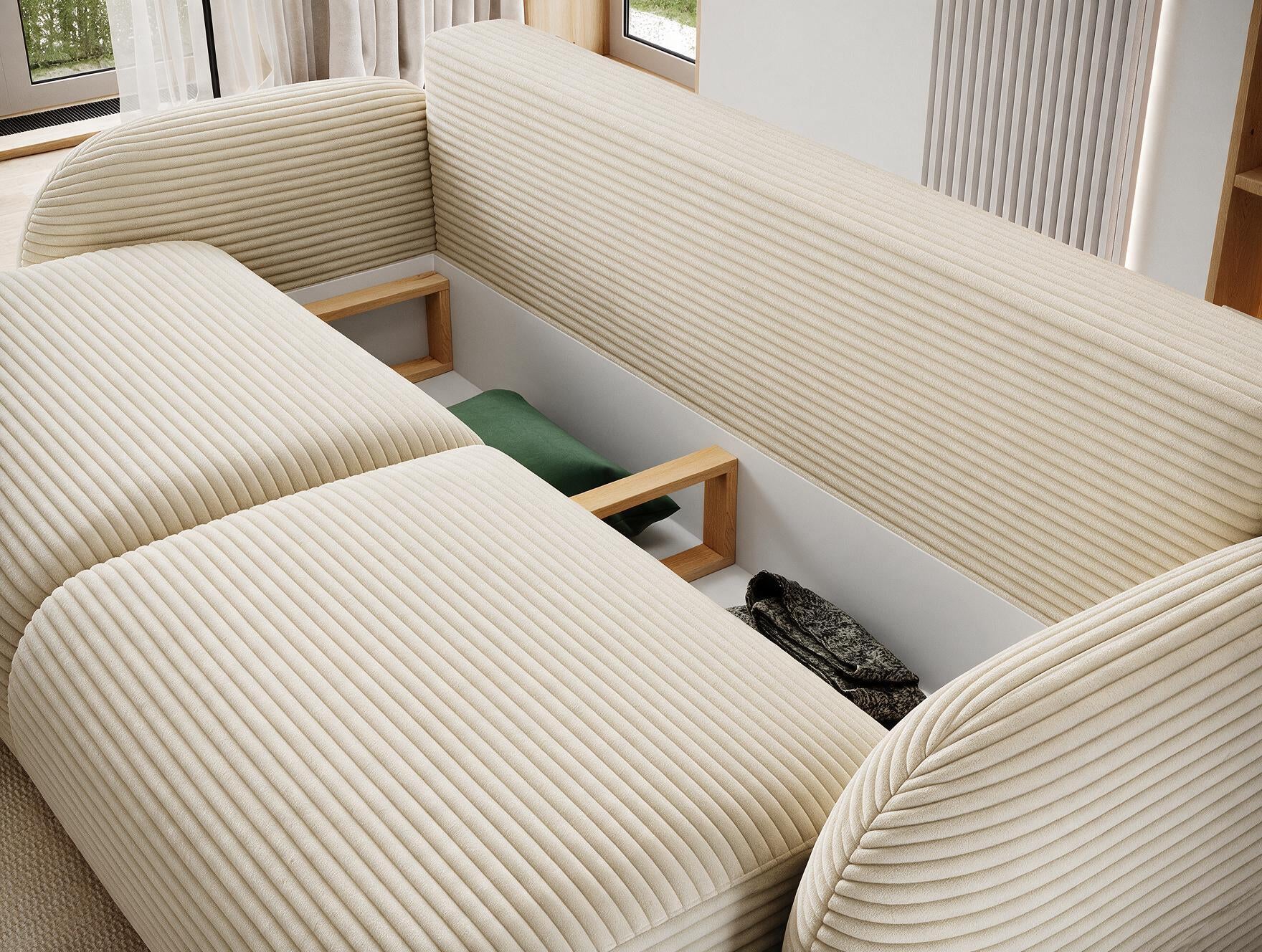 Canapé convertible design CADET avec coffre de rangement - Velours côtelé épais sable - vue 9