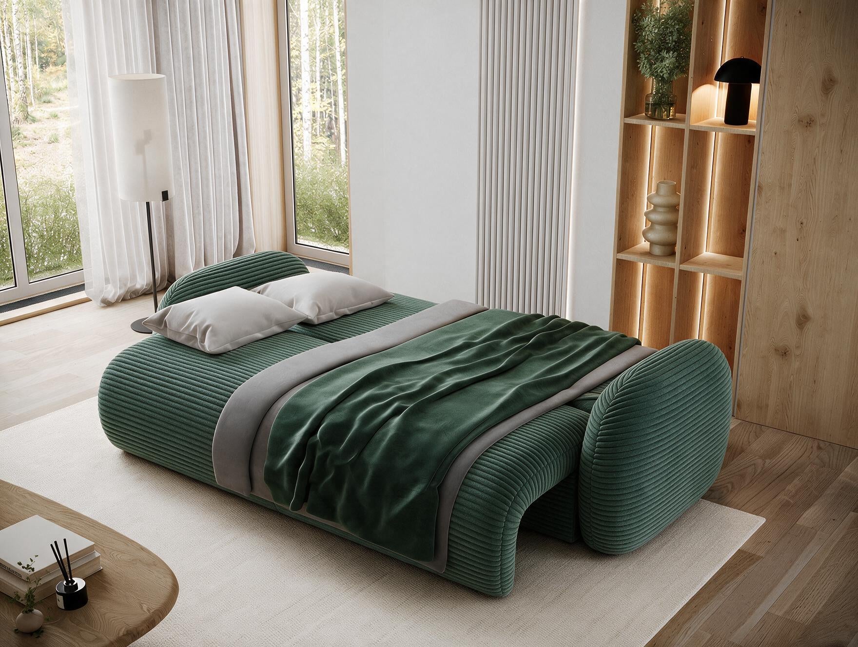 Canapé convertible design CADET avec coffre de rangement - Velours côtelé épais vert - vue 2
