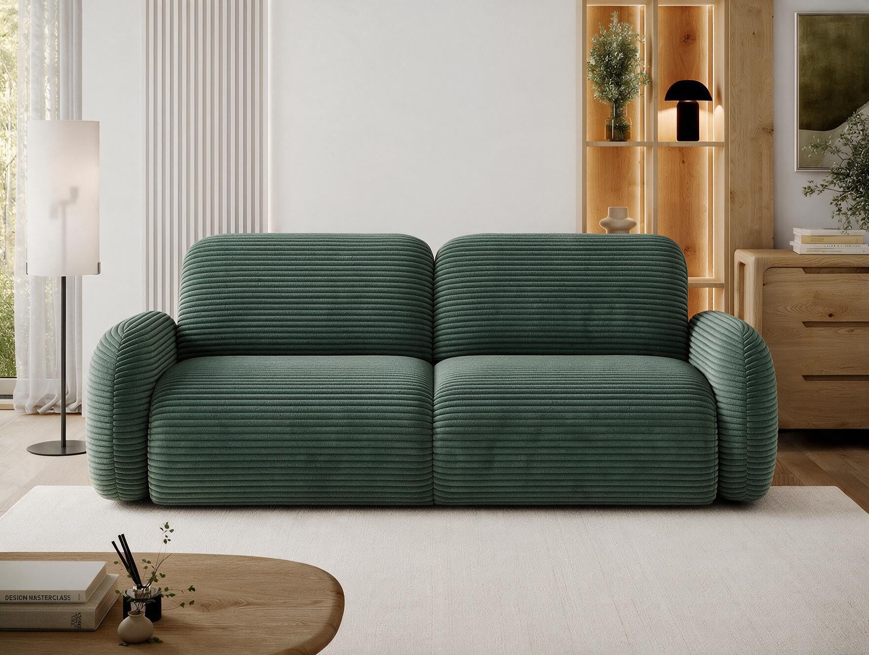 Canapé convertible design CADET avec coffre de rangement - Velours côtelé épais vert - vue 3