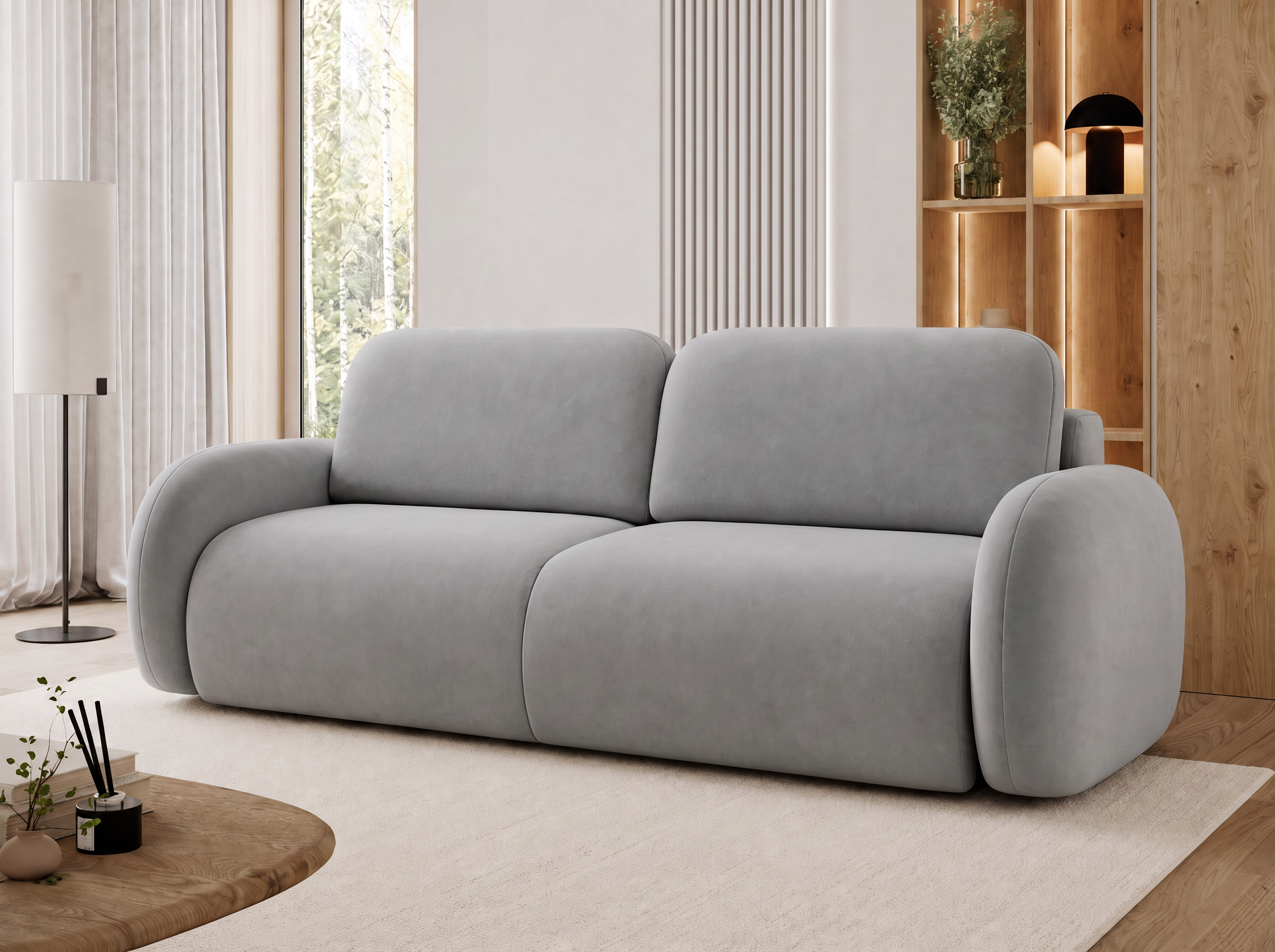 Canapé convertible design CADET avec coffre de rangement - Velours gris clair - vue 4