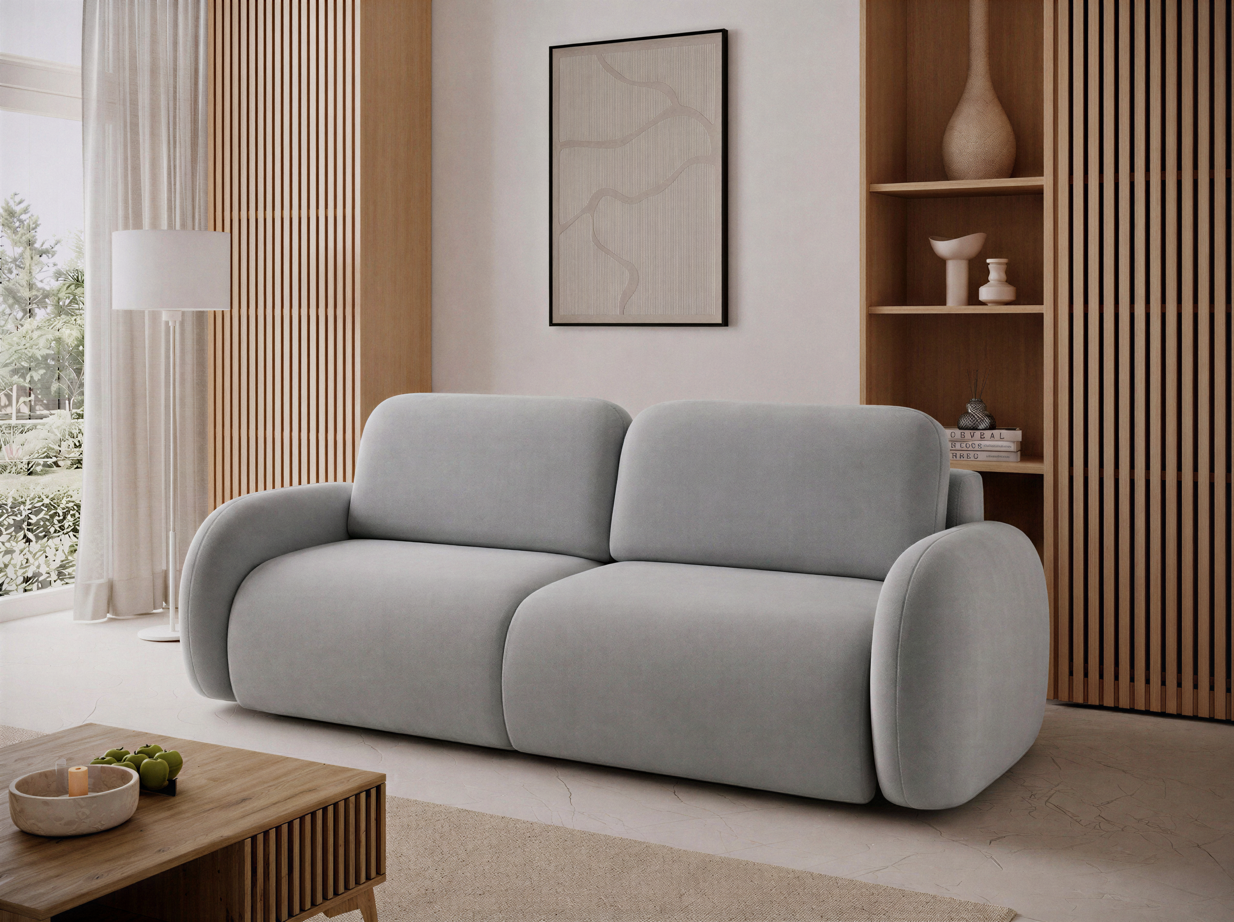 Canapé convertible design CADET avec coffre de rangement - Velours gris clair - vue 5
