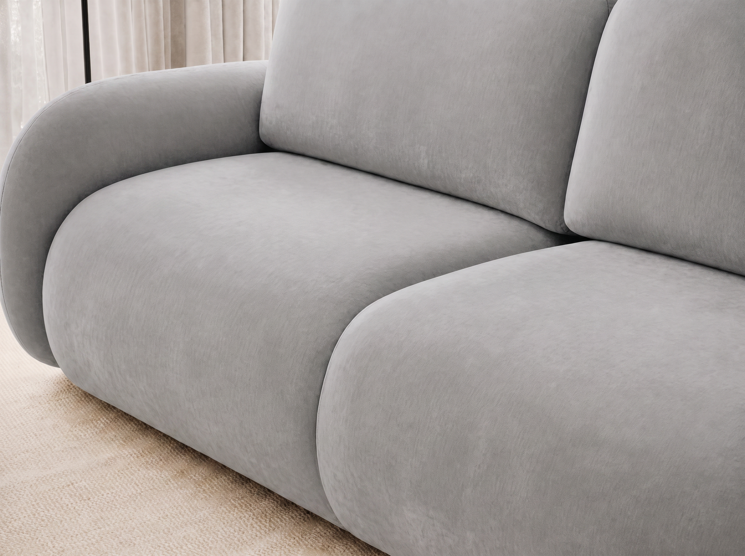 Canapé convertible design CADET avec coffre de rangement - Velours gris clair - vue 6
