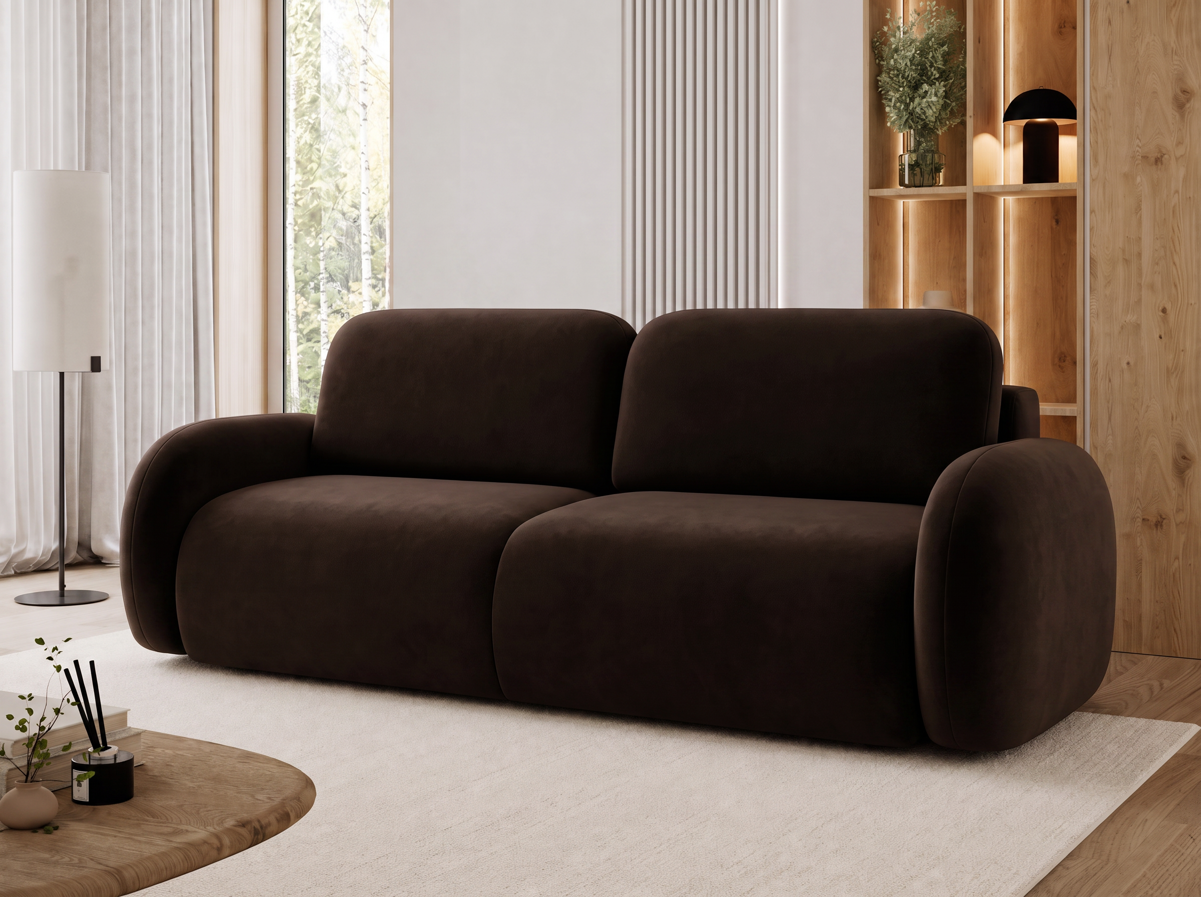 Canapé convertible design CADET avec coffre de rangement - Velours marron foncé - vue 4