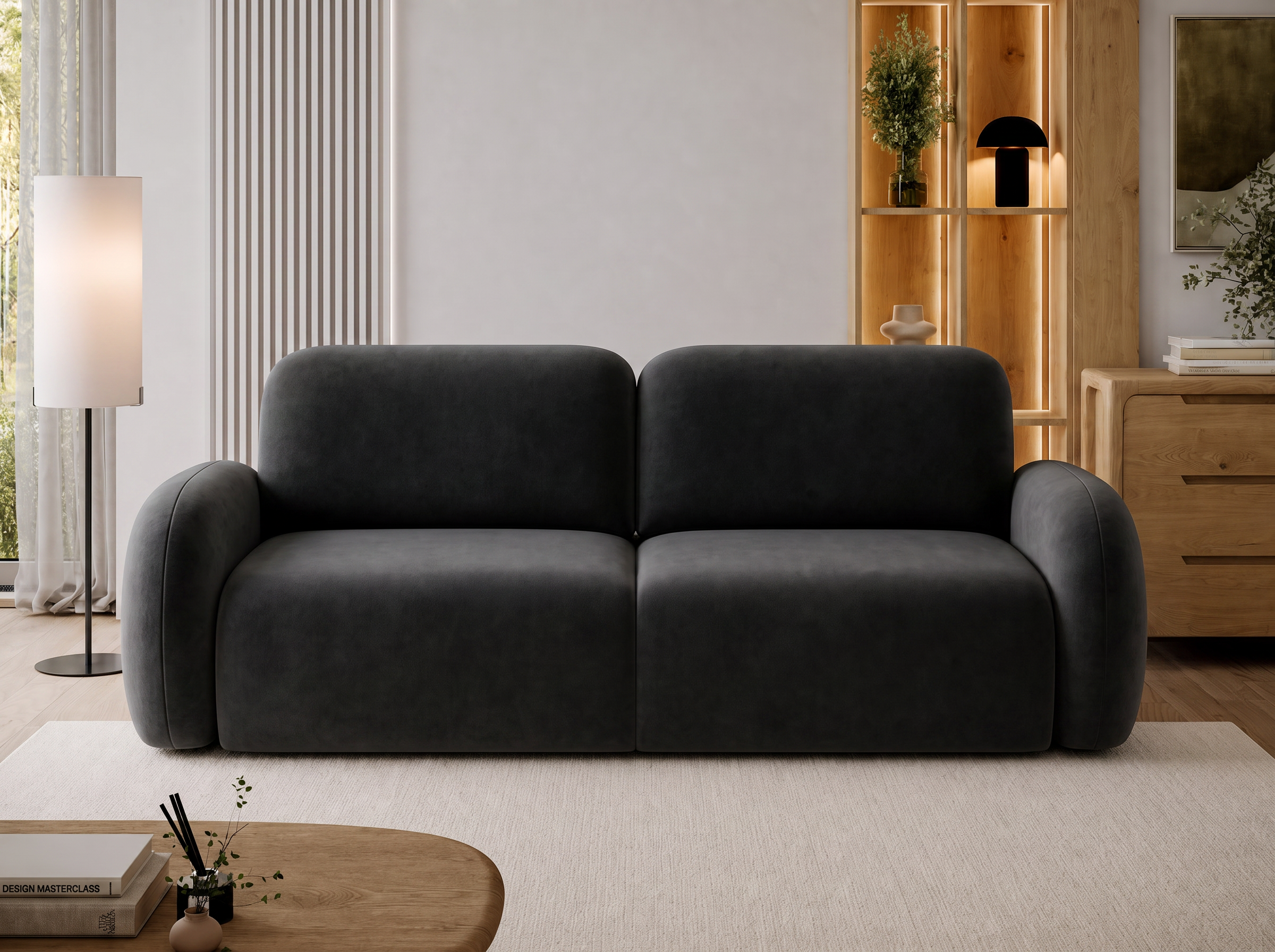 Canapé convertible design CADET avec coffre de rangement - Velours noir - vue 3