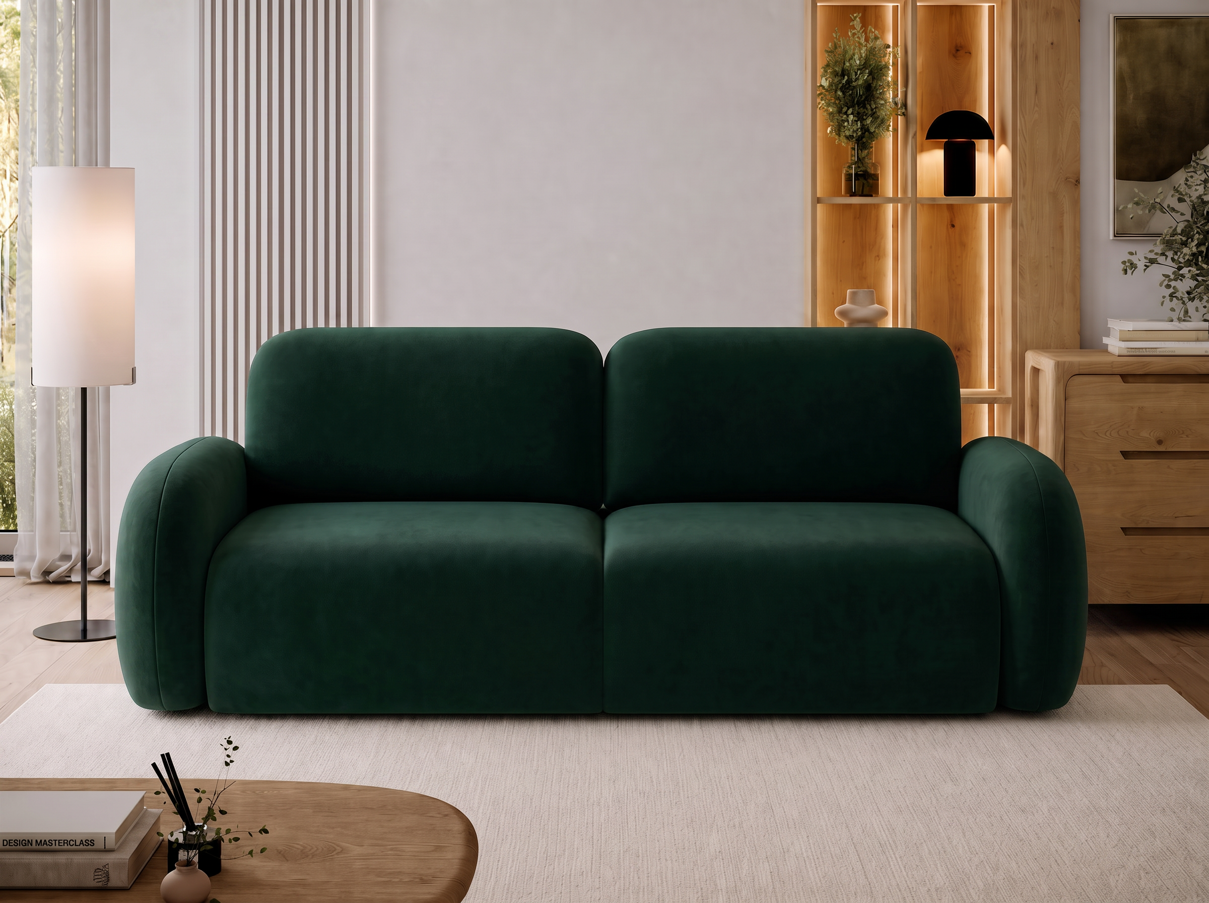 Canapé convertible design CADET avec coffre de rangement - Velours vert sapin - vue 3
