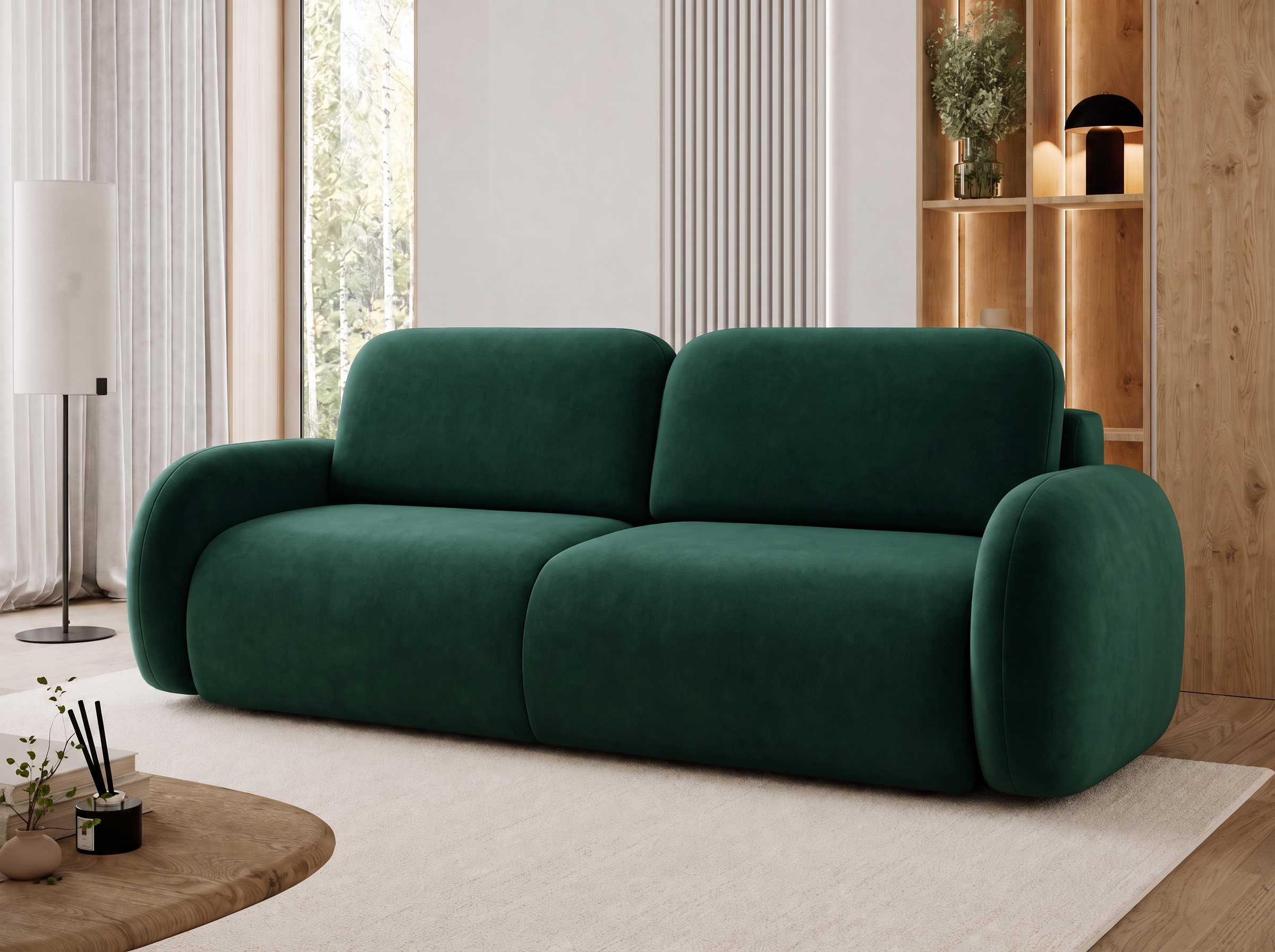 Canapé convertible design CADET avec coffre de rangement - Velours vert sapin - vue 4
