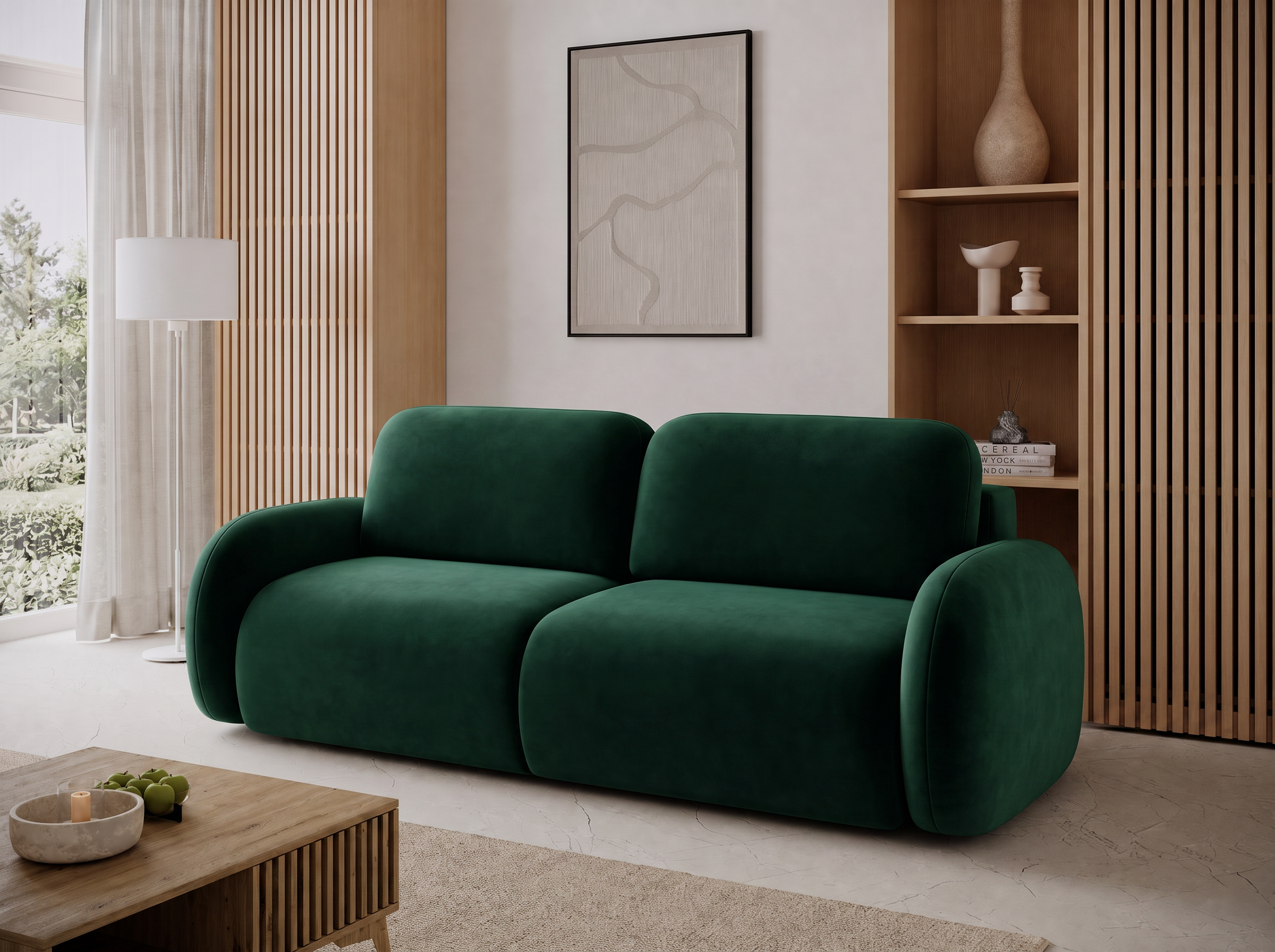 Canapé convertible design CADET avec coffre de rangement - Velours vert sapin - vue 5