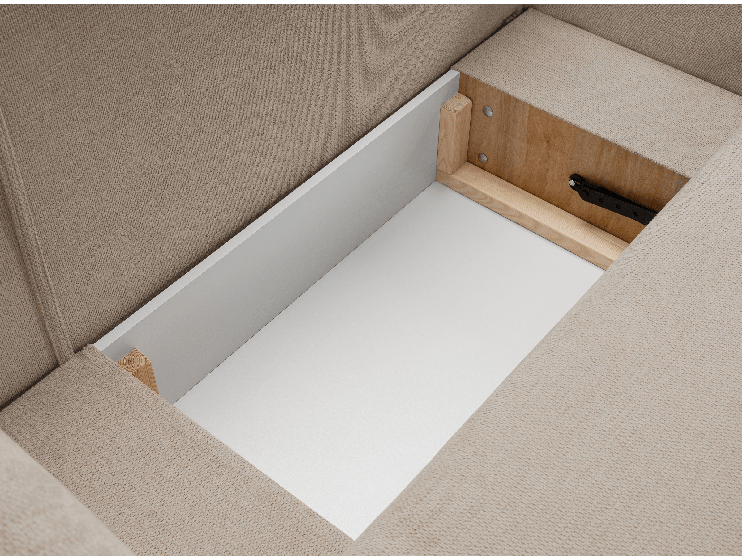 Sofá esquinero Bercy con box y cama supletoria - bouclette o tejido de poliéster