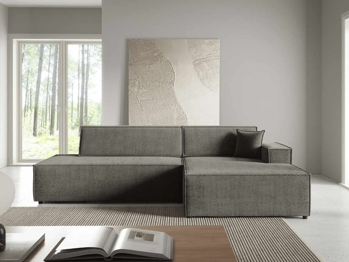 Gran sofá cama esquinero de pana beige GRENELLE