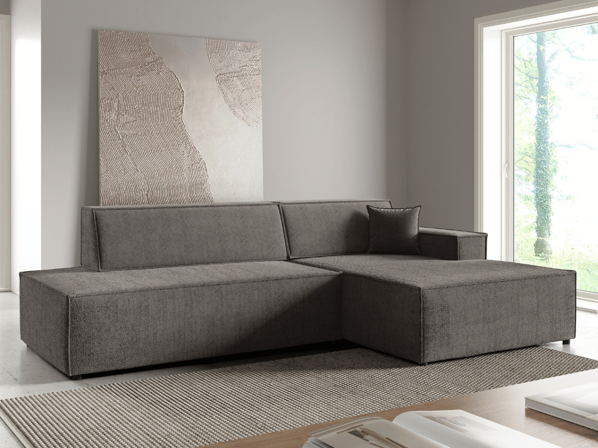 Gran sofá cama esquinero de pana beige GRENELLE