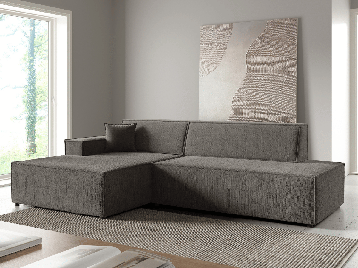 Gran sofá cama esquinero de pana beige GRENELLE