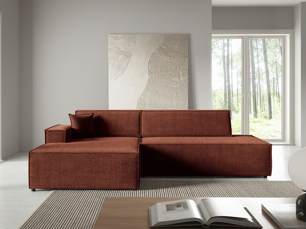 Gran sofá cama esquinero de pana beige GRENELLE