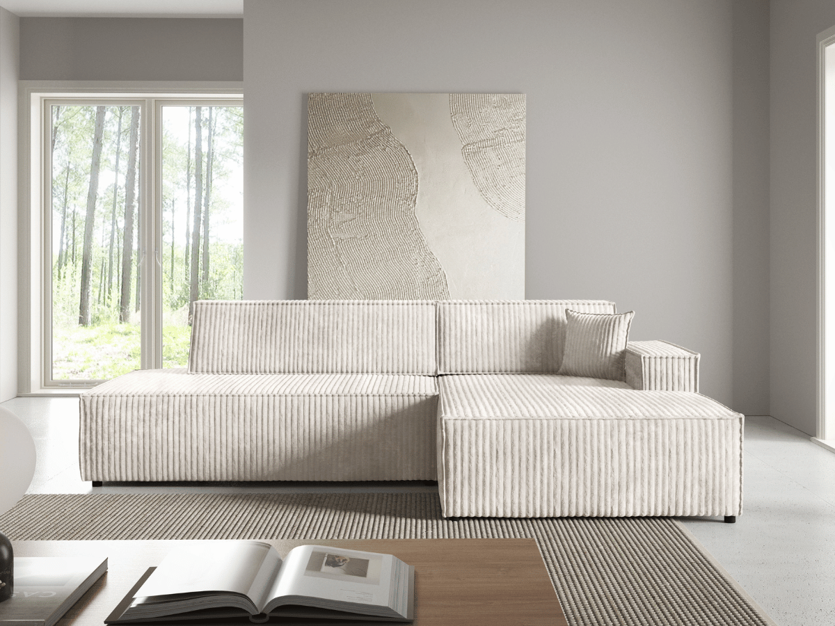 Gran sofá cama esquinero de pana beige GRENELLE
