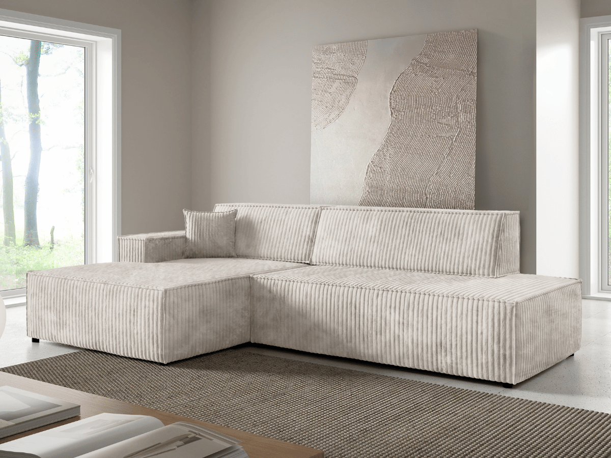 Gran sofá cama esquinero de pana beige GRENELLE