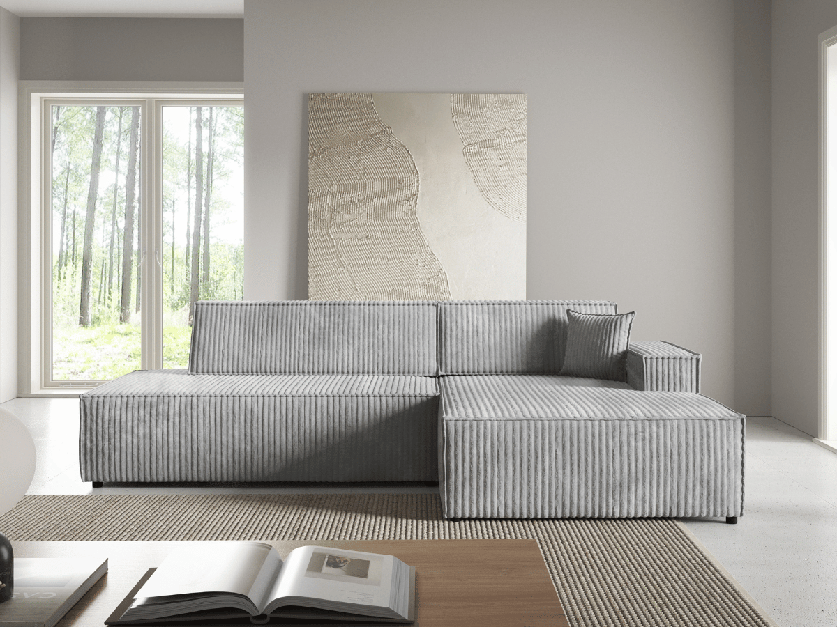 Gran sofá cama esquinero de pana beige GRENELLE