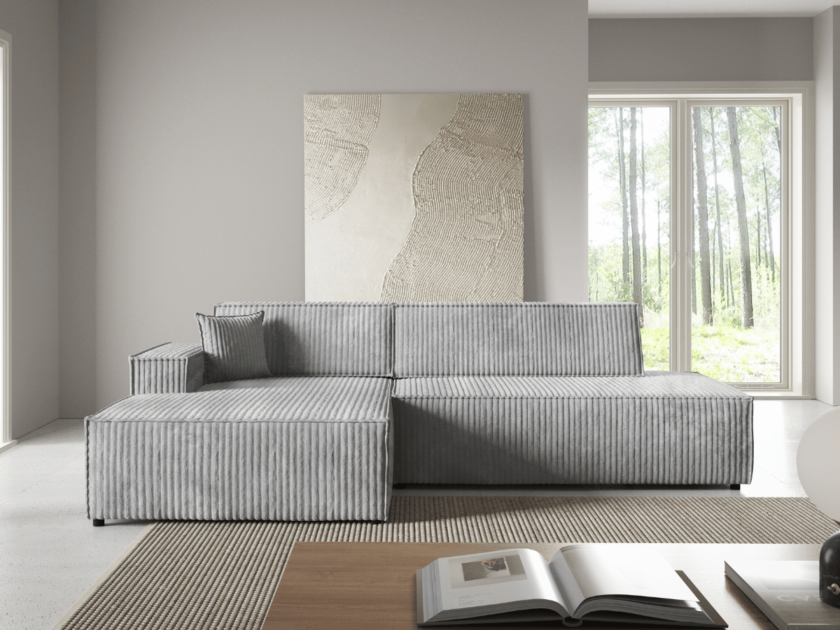 Gran sofá cama esquinero de pana beige GRENELLE