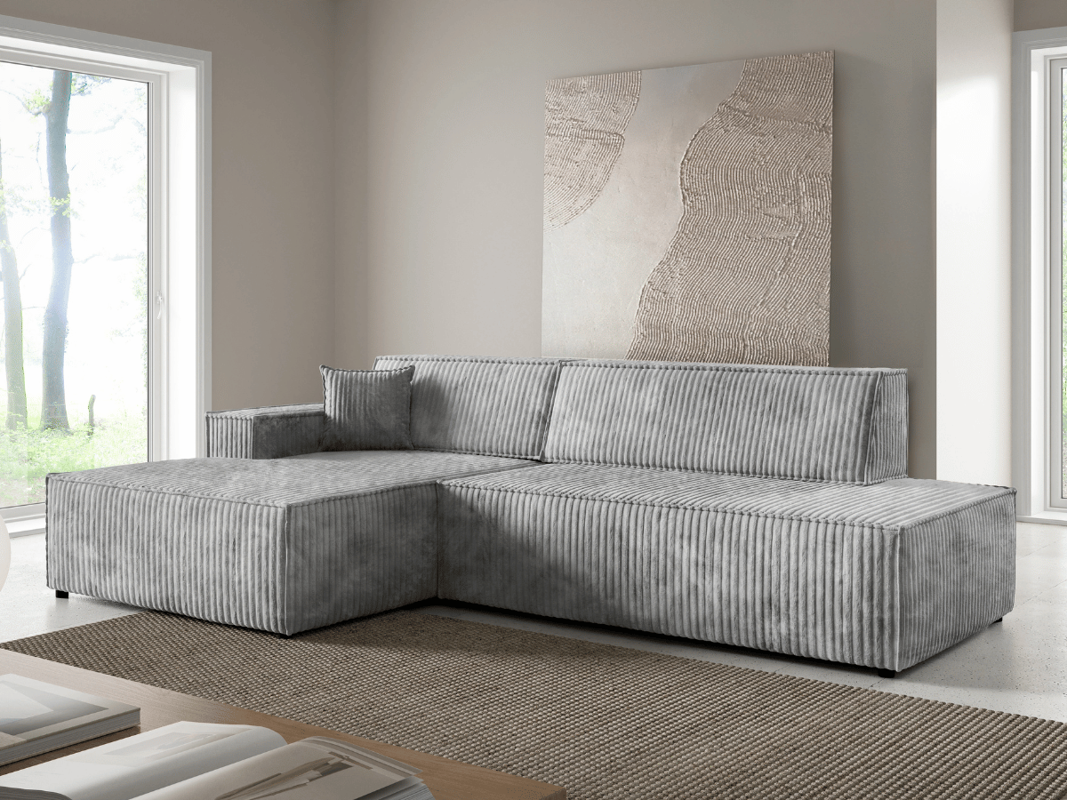 Gran sofá cama esquinero de pana beige GRENELLE