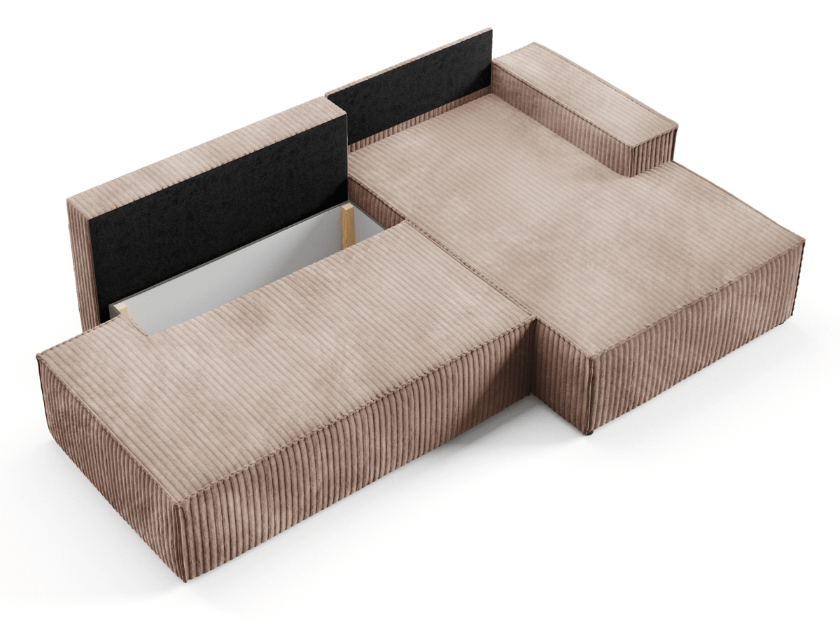 Gran sofá cama esquinero de pana beige GRENELLE