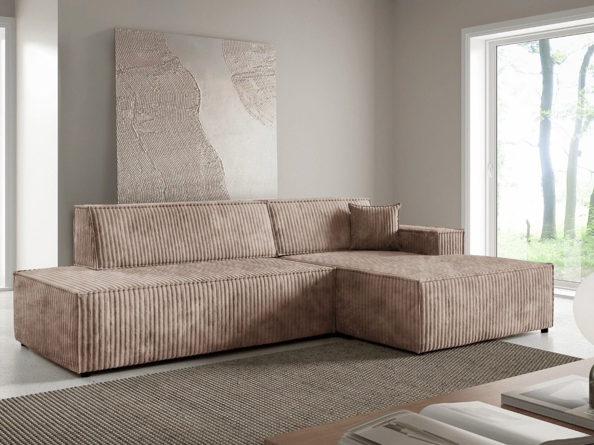 Gran sofá cama esquinero de pana beige GRENELLE