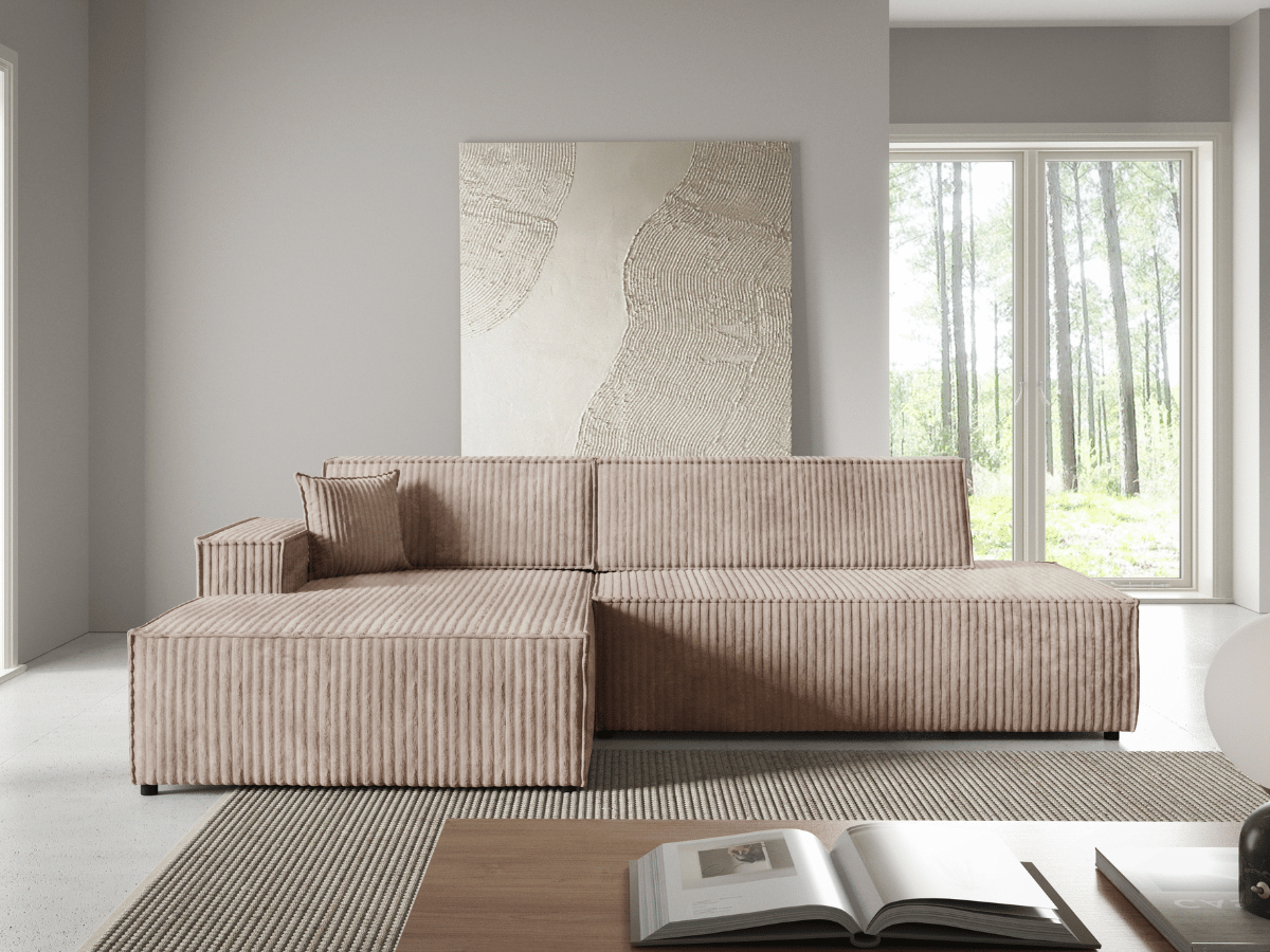 Gran sofá cama esquinero de pana beige GRENELLE