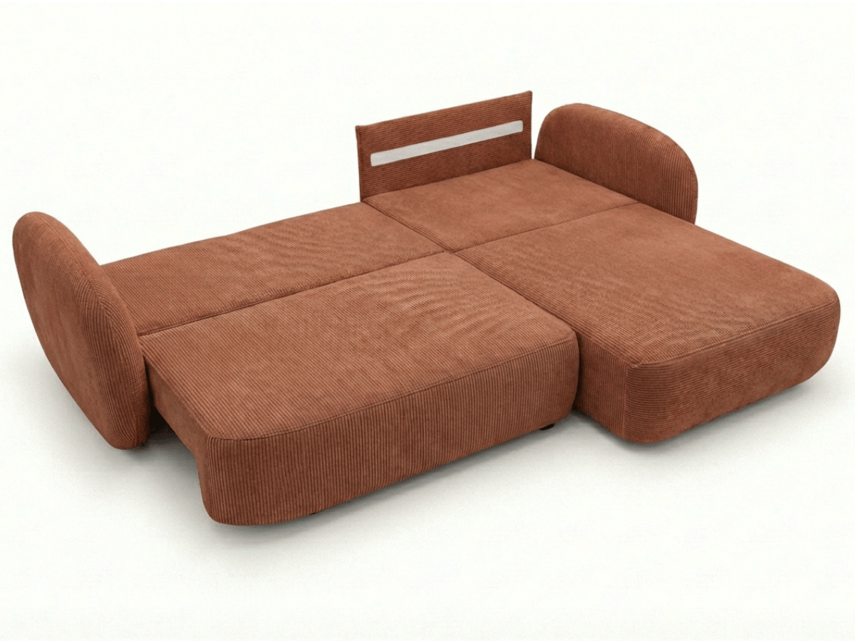 Canapé d’angle convertible HONORÉ – velours côtelé avec coffre