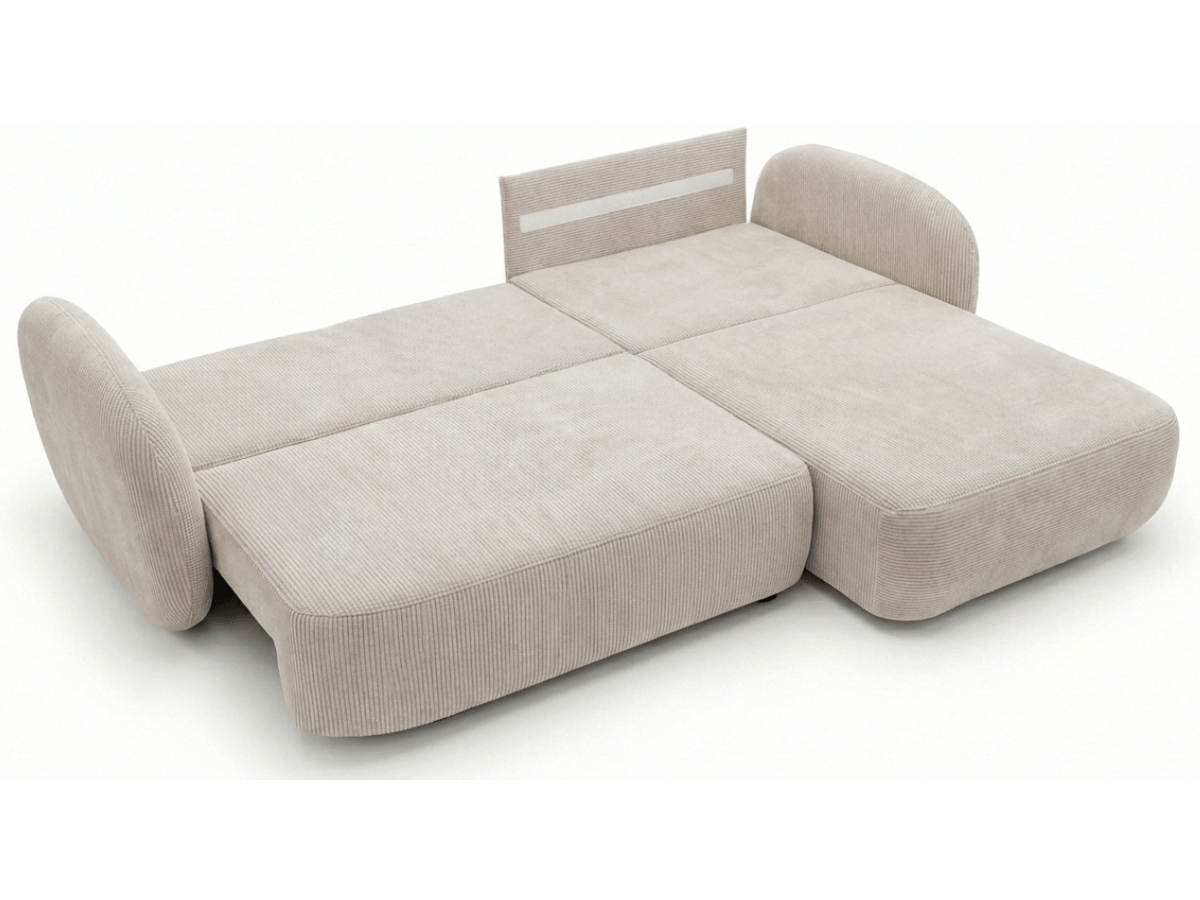 Canapé d’angle convertible HONORÉ – velours côtelé avec coffre