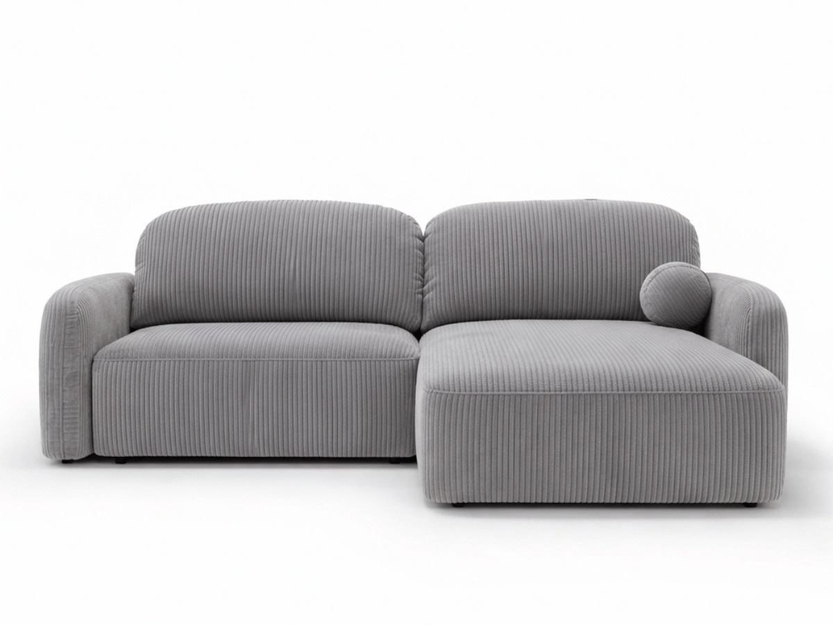 Canapé d’angle convertible HONORÉ – velours côtelé avec coffre