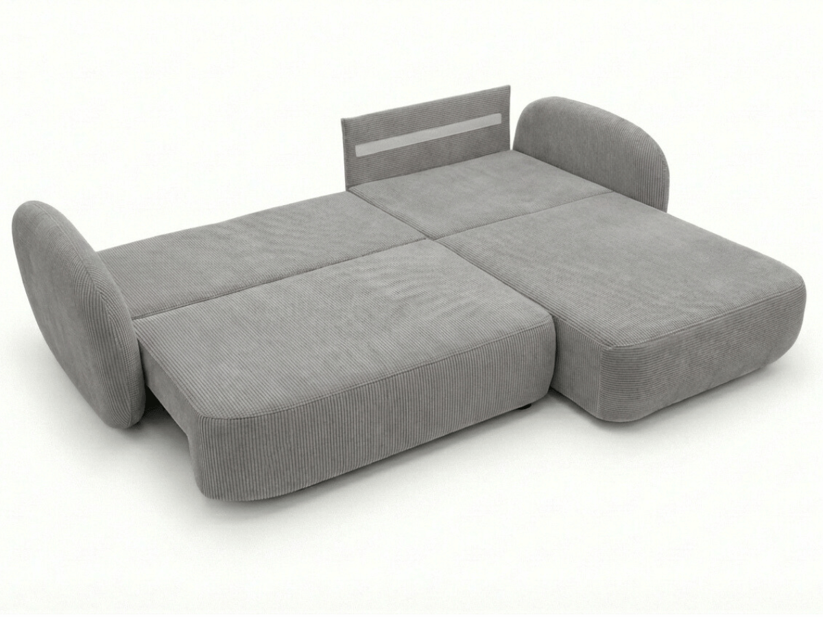 Canapé d’angle convertible HONORÉ – velours côtelé avec coffre