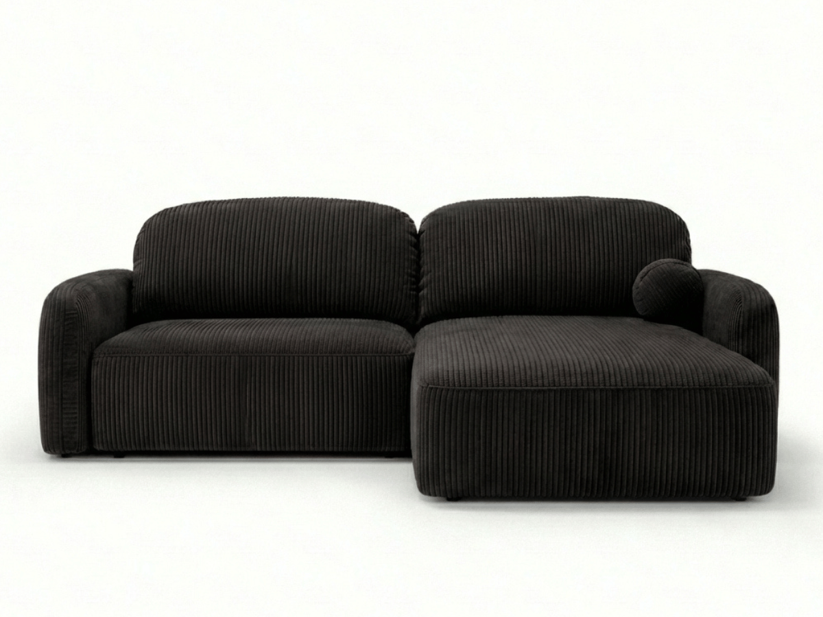 Canapé d’angle convertible HONORÉ – velours côtelé avec coffre