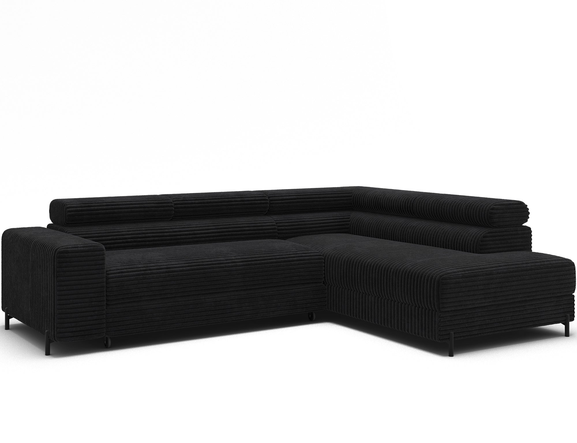 Canapé d’angle convertible LAFAYETTE en velours côtelé avec têtières relevables