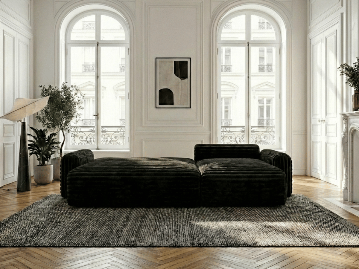 Canapé d’angle convertible Marbeuf avec coffre – Velours côtelé ou bouclette