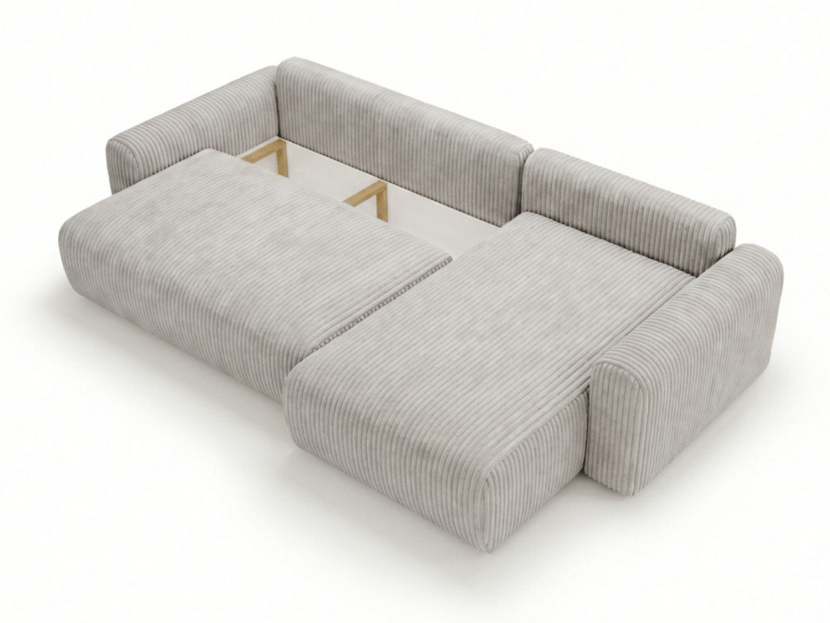 Canapé d’angle convertible Marbeuf avec coffre – Velours côtelé ou bouclette