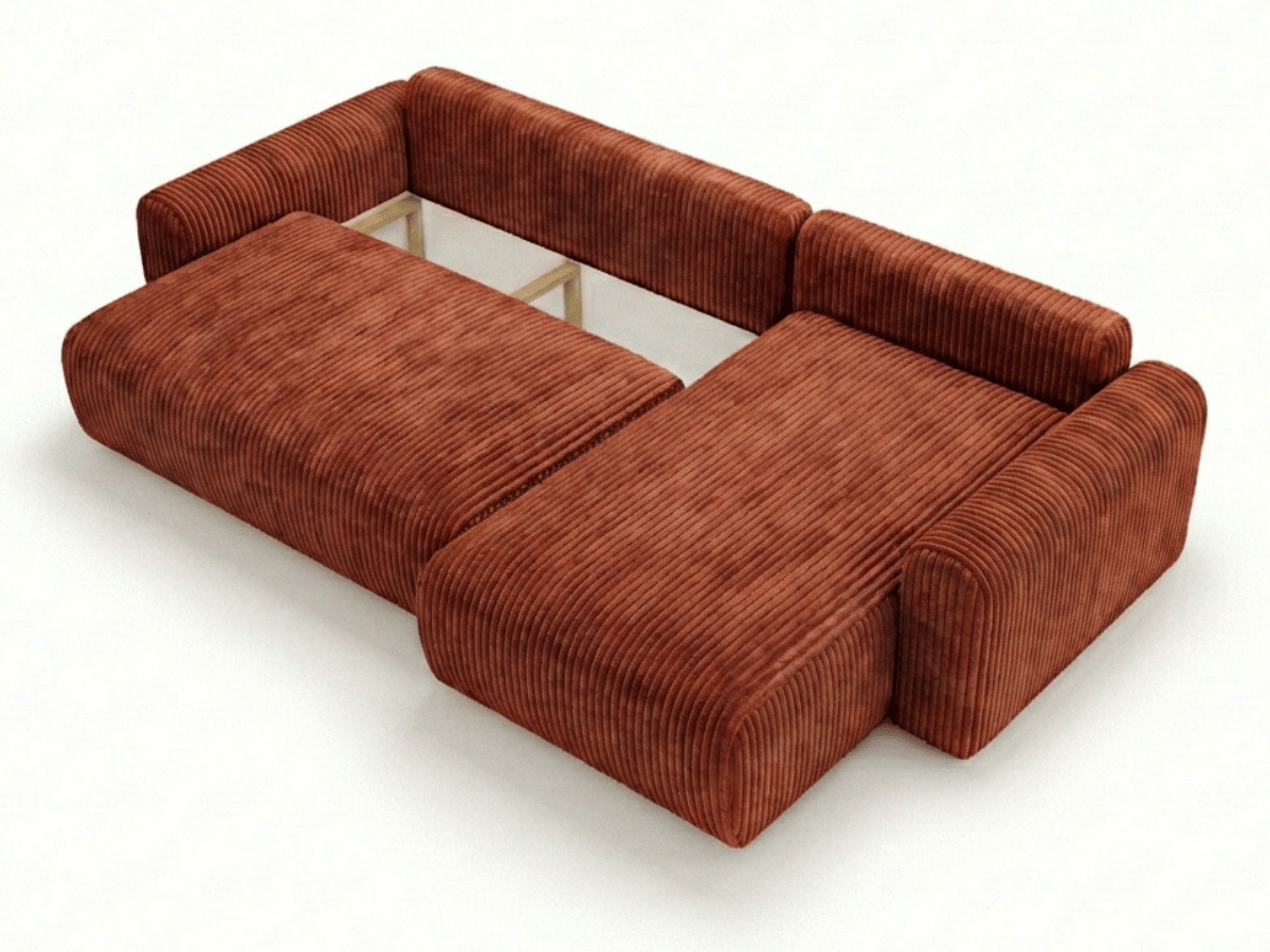 Canapé d’angle convertible Marbeuf avec coffre – Velours côtelé ou bouclette