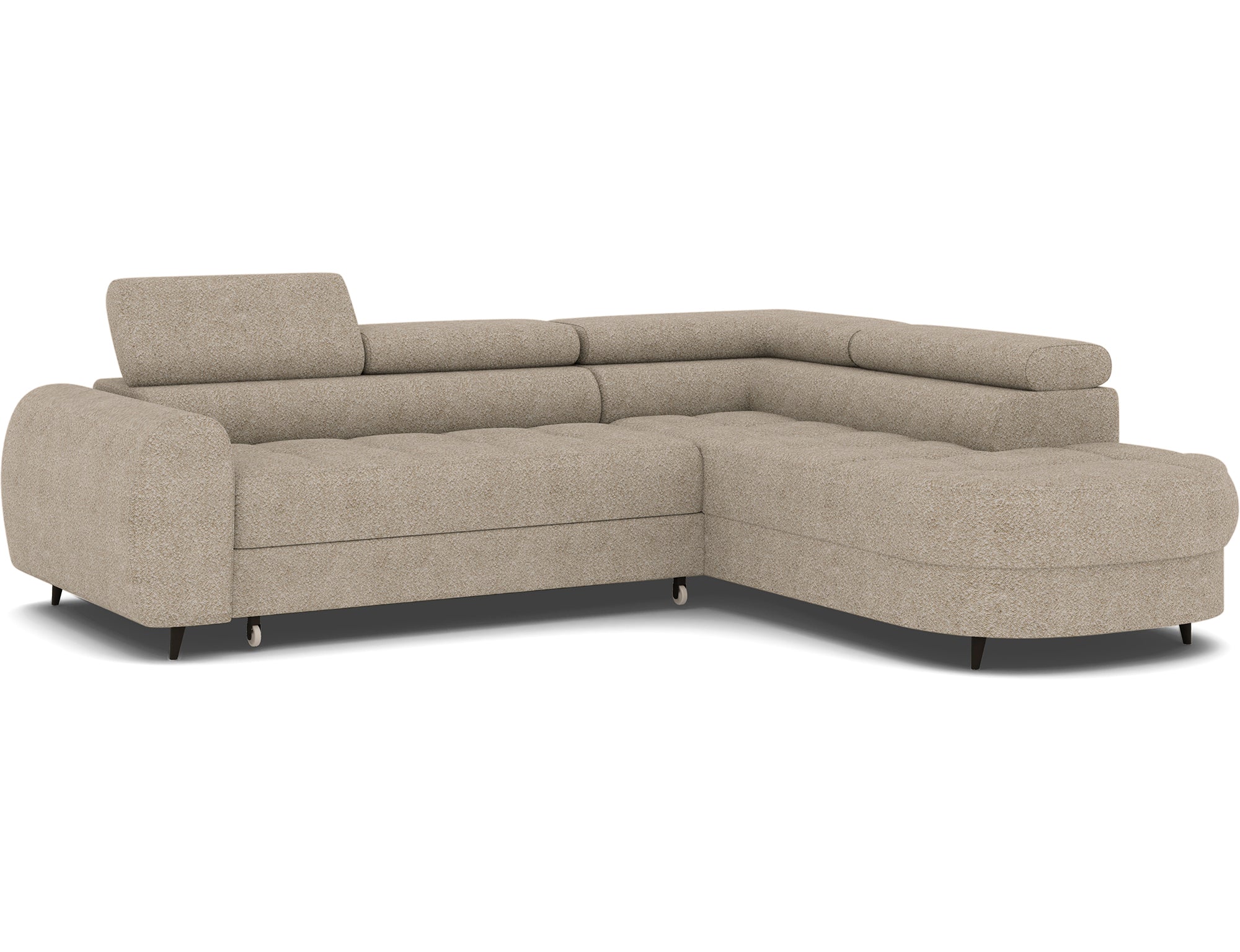 Canapé d'angle convertible design ALESIA avec coffre de rangement - Bouclette chinée beige - vue 1