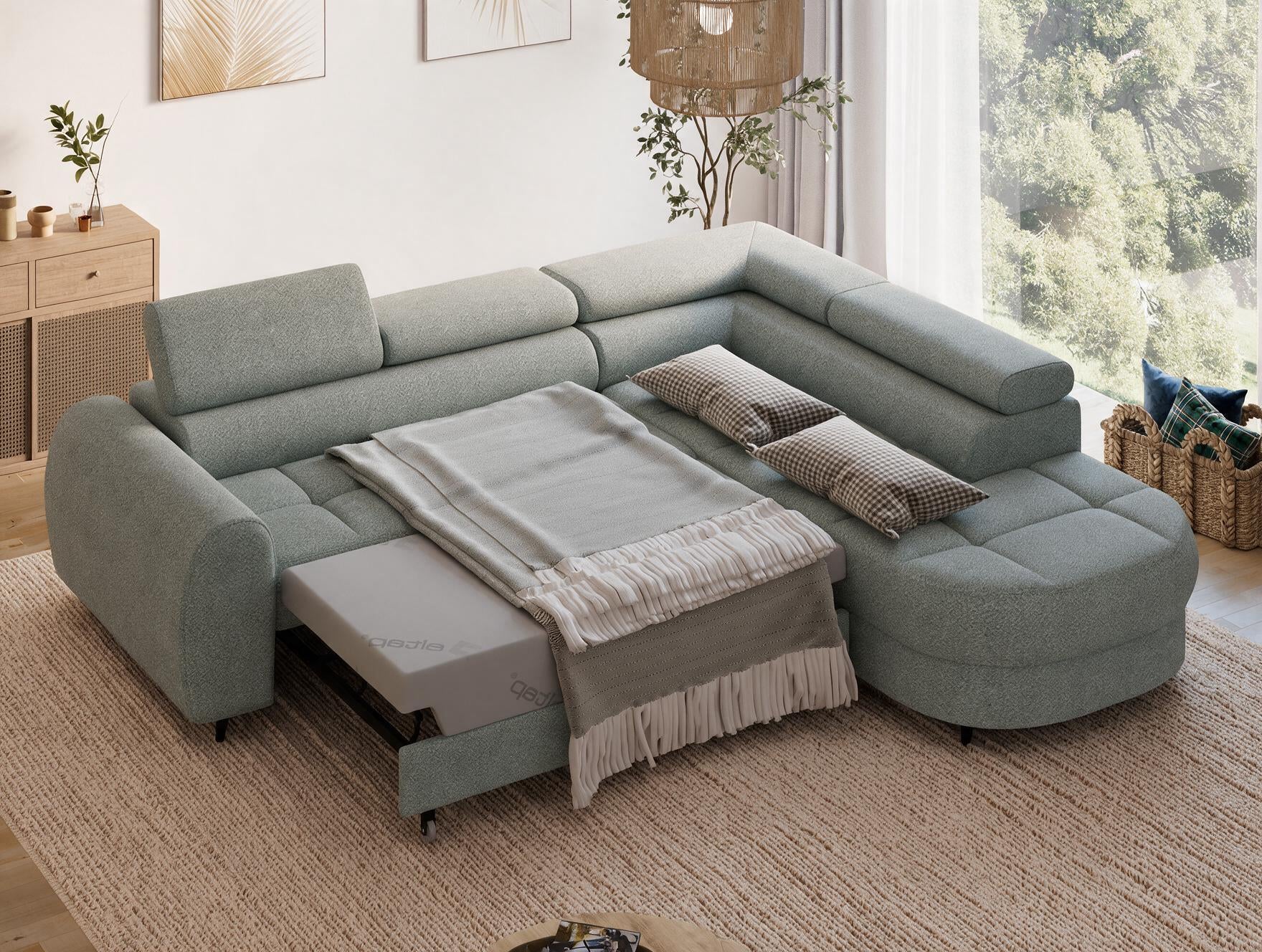 Canapé d'angle convertible design ALESIA avec coffre de rangement - Bouclette chinée gris - vue 2