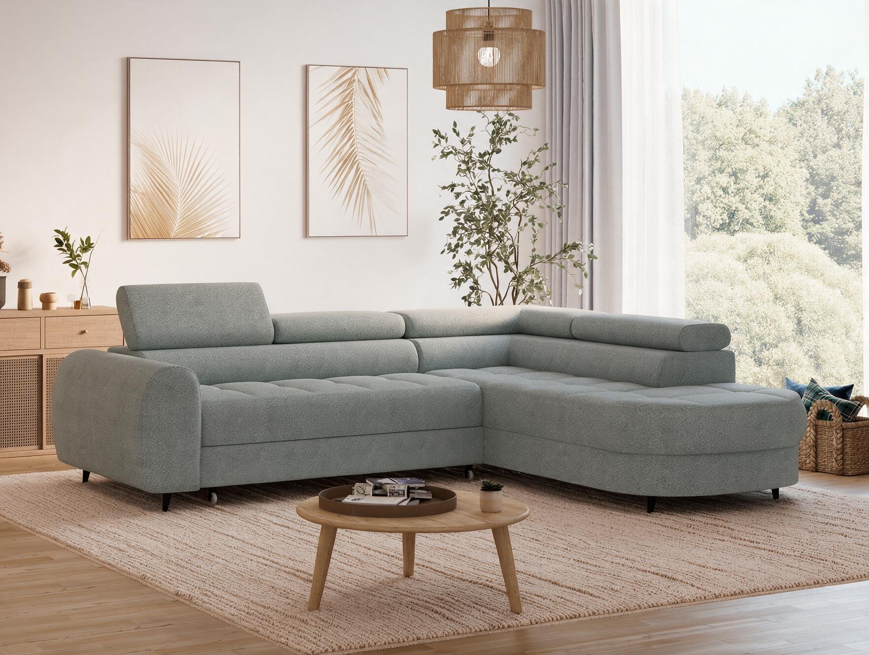 Canapé d'angle convertible design ALESIA avec coffre de rangement - Bouclette chinée gris - vue 6