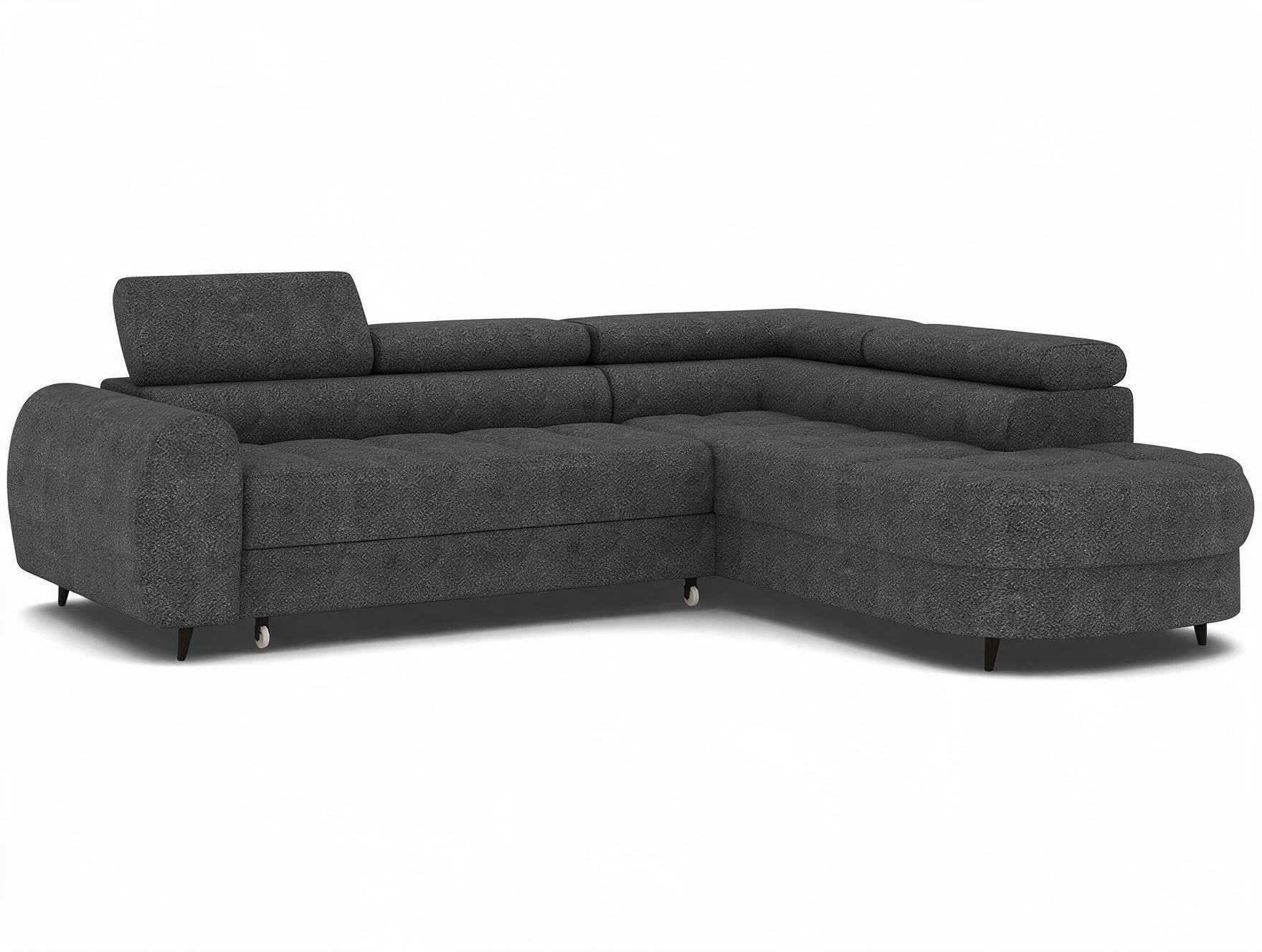 Canapé d'angle convertible design ALESIA avec coffre de rangement - Bouclette chinée gris foncé - vue 4