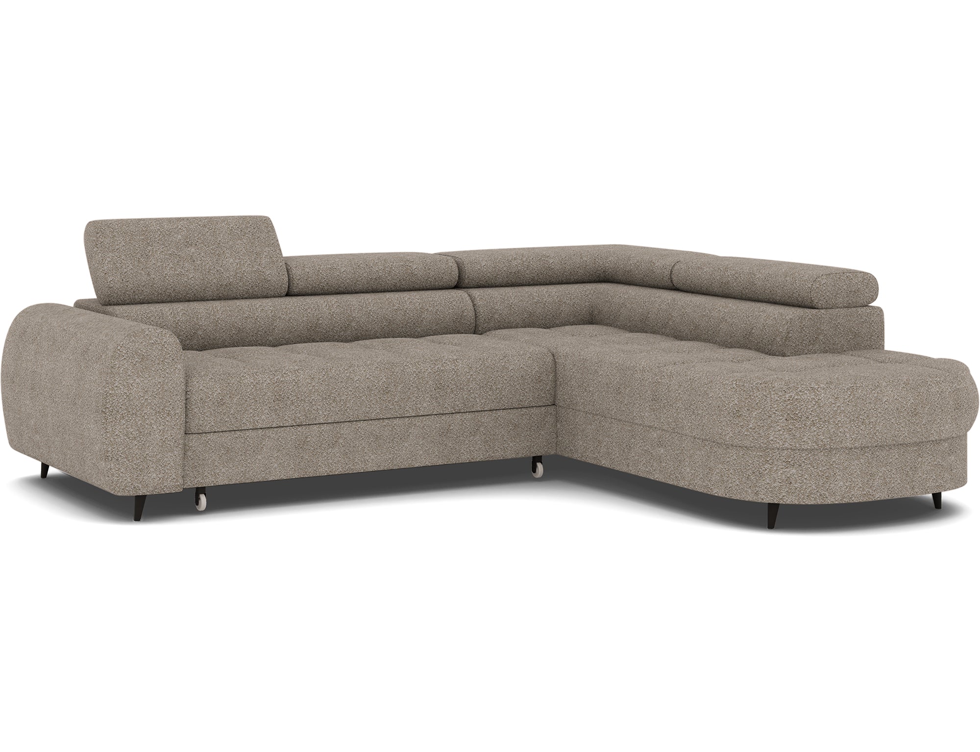 Canapé d'angle convertible design ALESIA avec coffre de rangement - Bouclette chinée taupe - vue 4