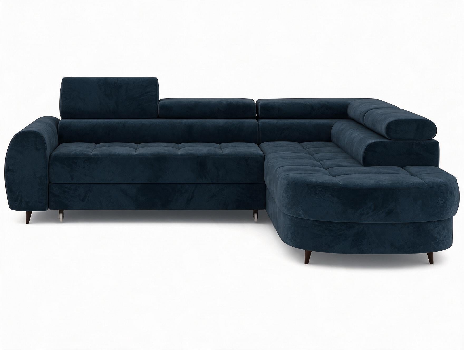 Canapé d'angle convertible design ALESIA avec coffre de rangement - Velours bleu marine - vue 1