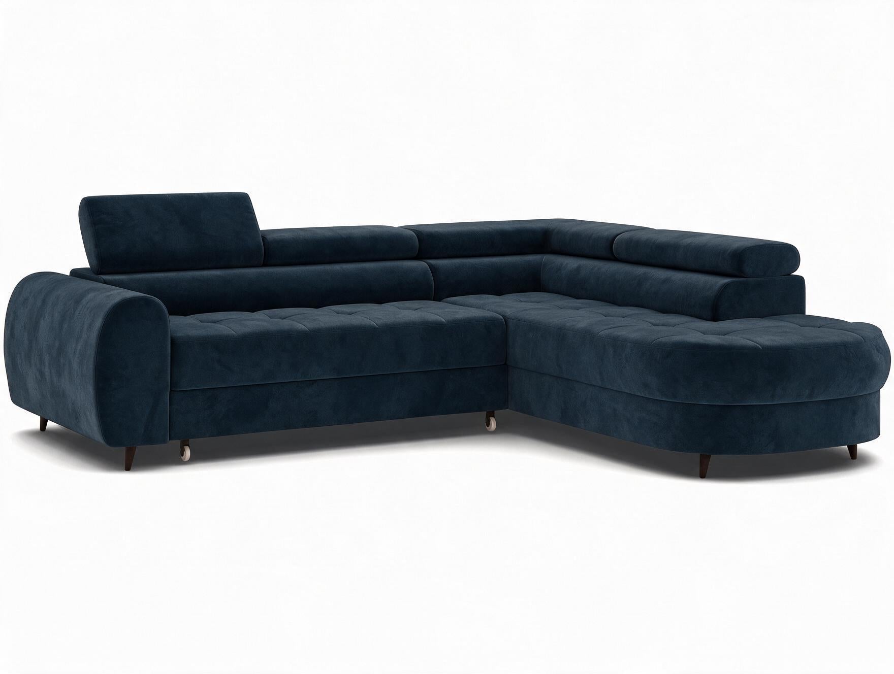 Canapé d'angle convertible design ALESIA avec coffre de rangement - Velours bleu marine - vue 5