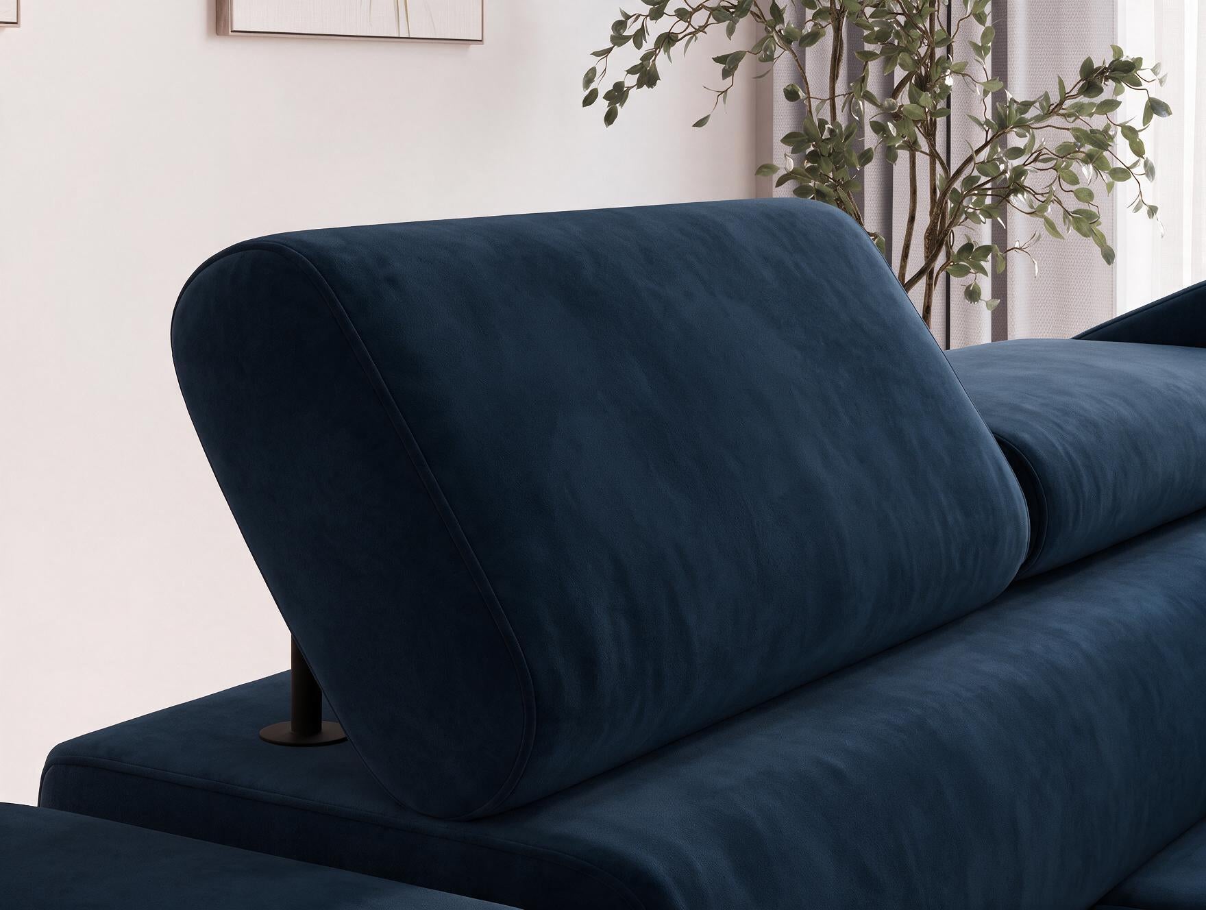 Canapé d'angle convertible design ALESIA avec coffre de rangement - Velours bleu marine - vue 7
